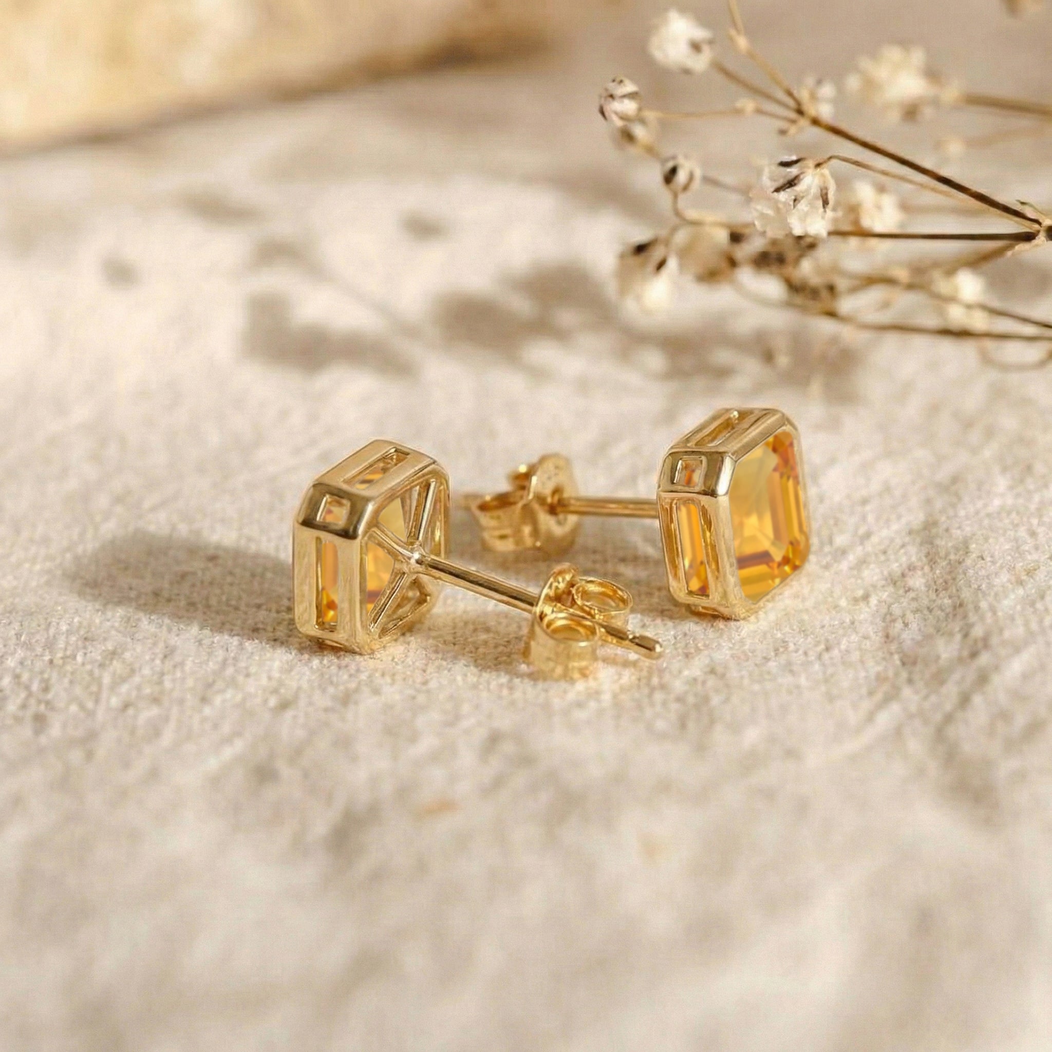 Citrine Octagon Stud Earring in 925 Sterling Silver 6MM 2ct.