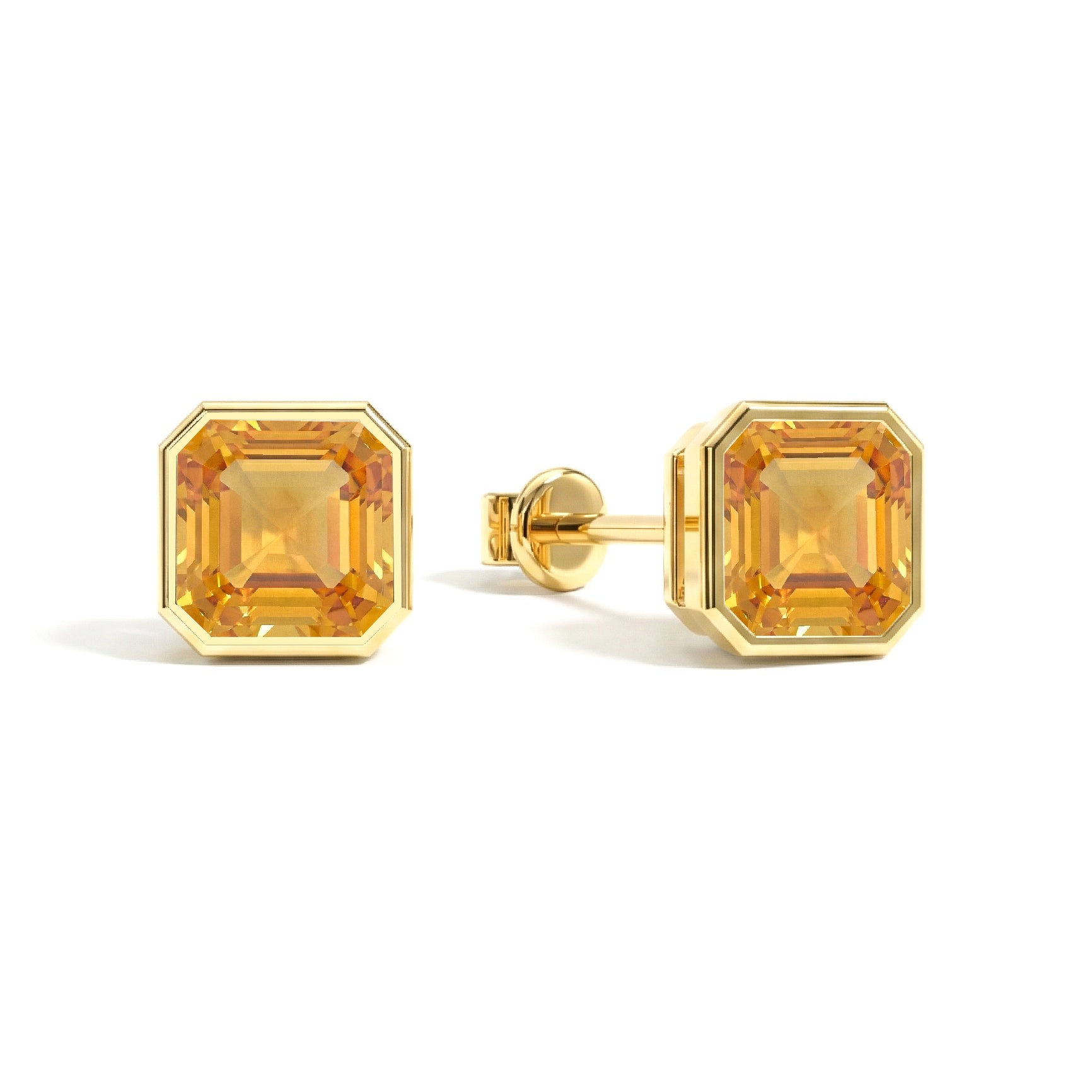 Citrine Octagon Stud Earring in 925 Sterling Silver 6MM 2ct.