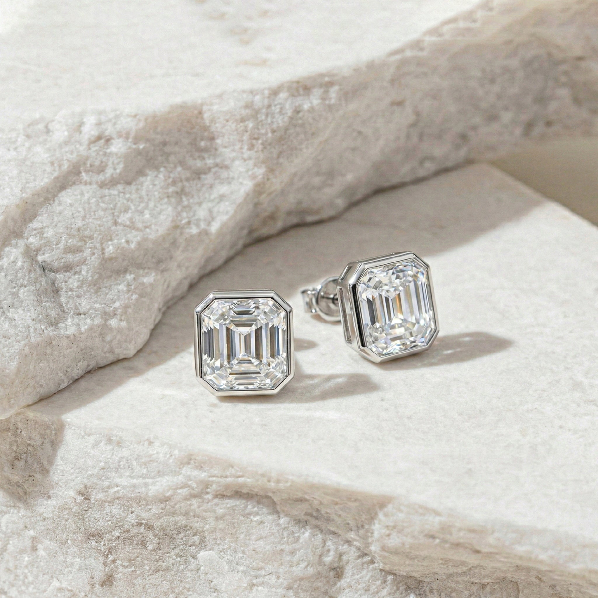 Simulated Diamond Octagon Stud Earring in 925 Sterling Silver 6MM 2ct.