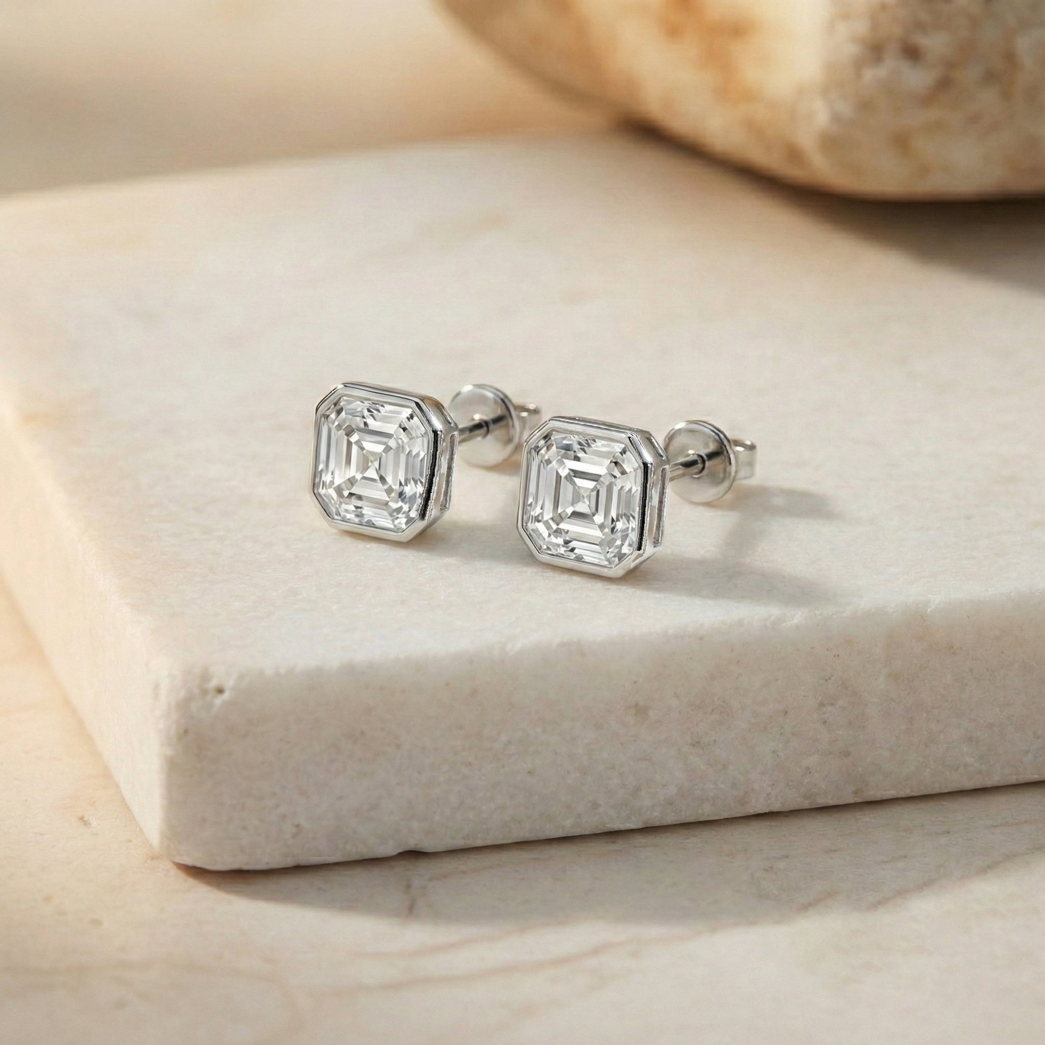Simulated Diamond Octagon Stud Earring in 925 Sterling Silver 6MM 2ct.