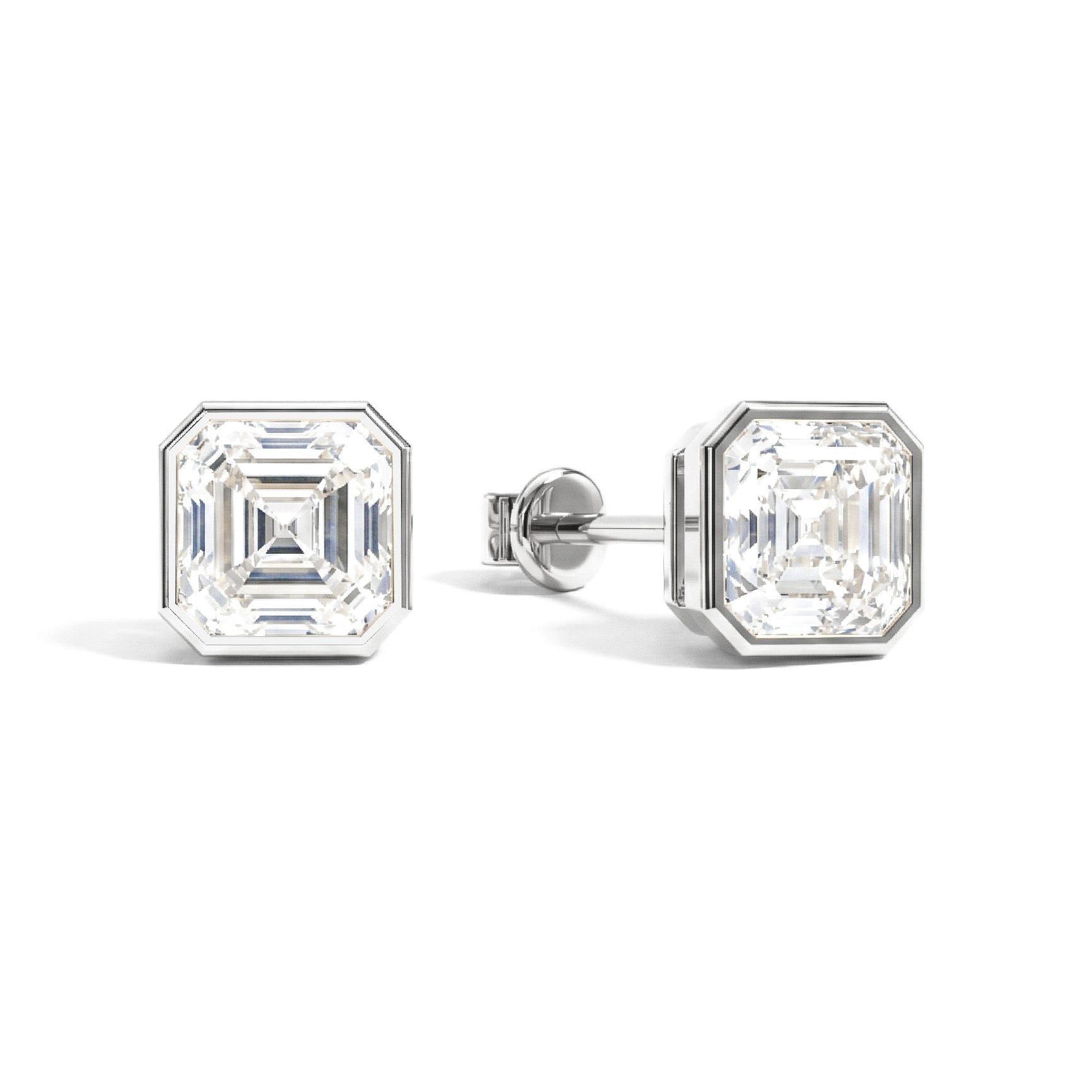 Simulated Diamond Octagon Stud Earring in 925 Sterling Silver 6MM 2ct.