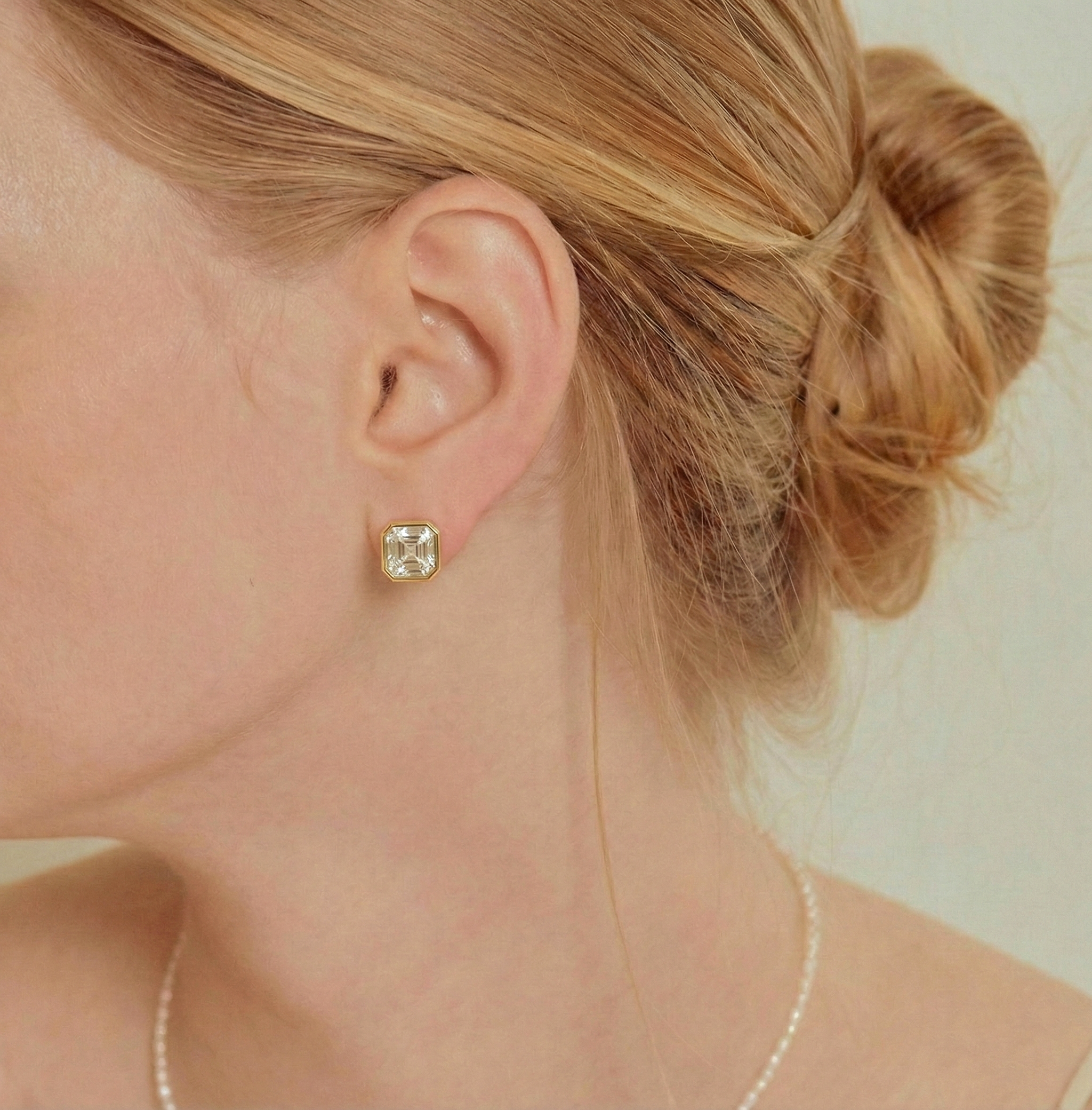 Simulated Diamond Octagon Stud Earring in 925 Sterling Silver 6MM 2ct.