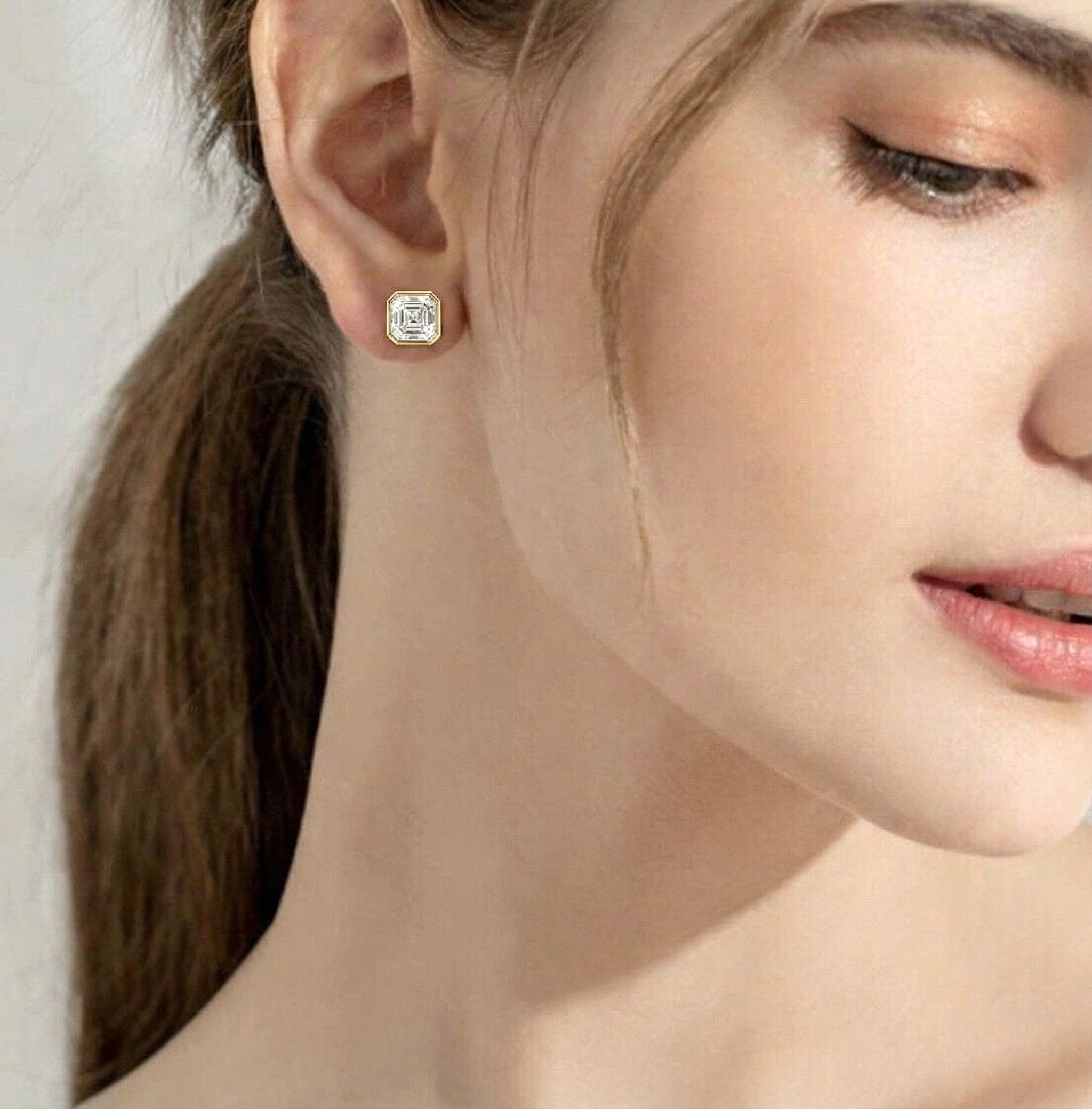 Simulated Diamond Octagon Stud Earring in 925 Sterling Silver 6MM 2ct.