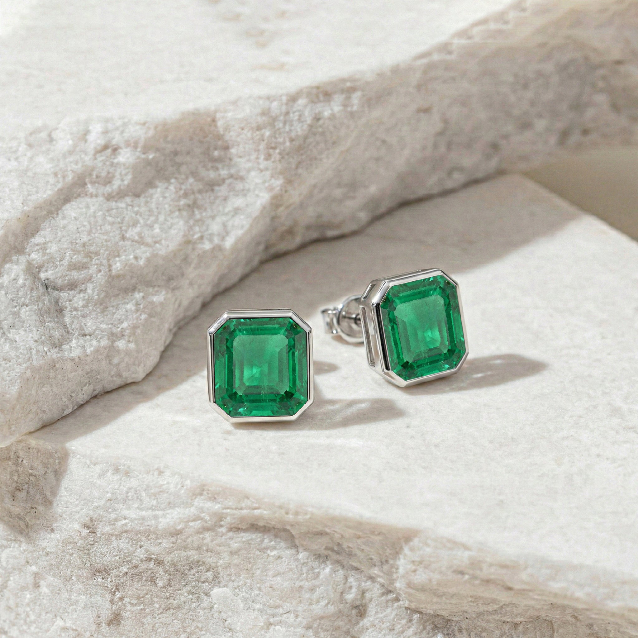 Emerald Octagon Stud Earring in 925 Sterling Silver 6MM 2ct.