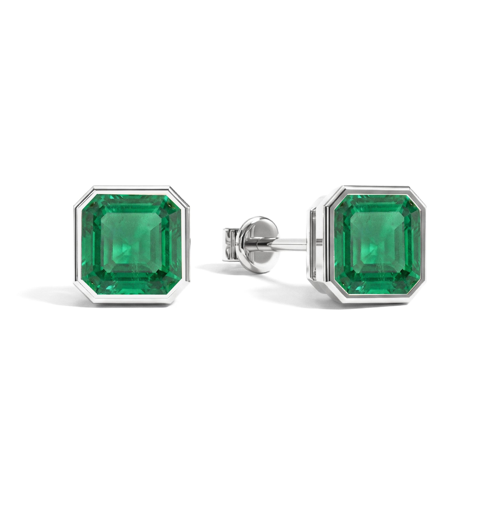 Emerald Octagon Stud Earring in 925 Sterling Silver 6MM 2ct.