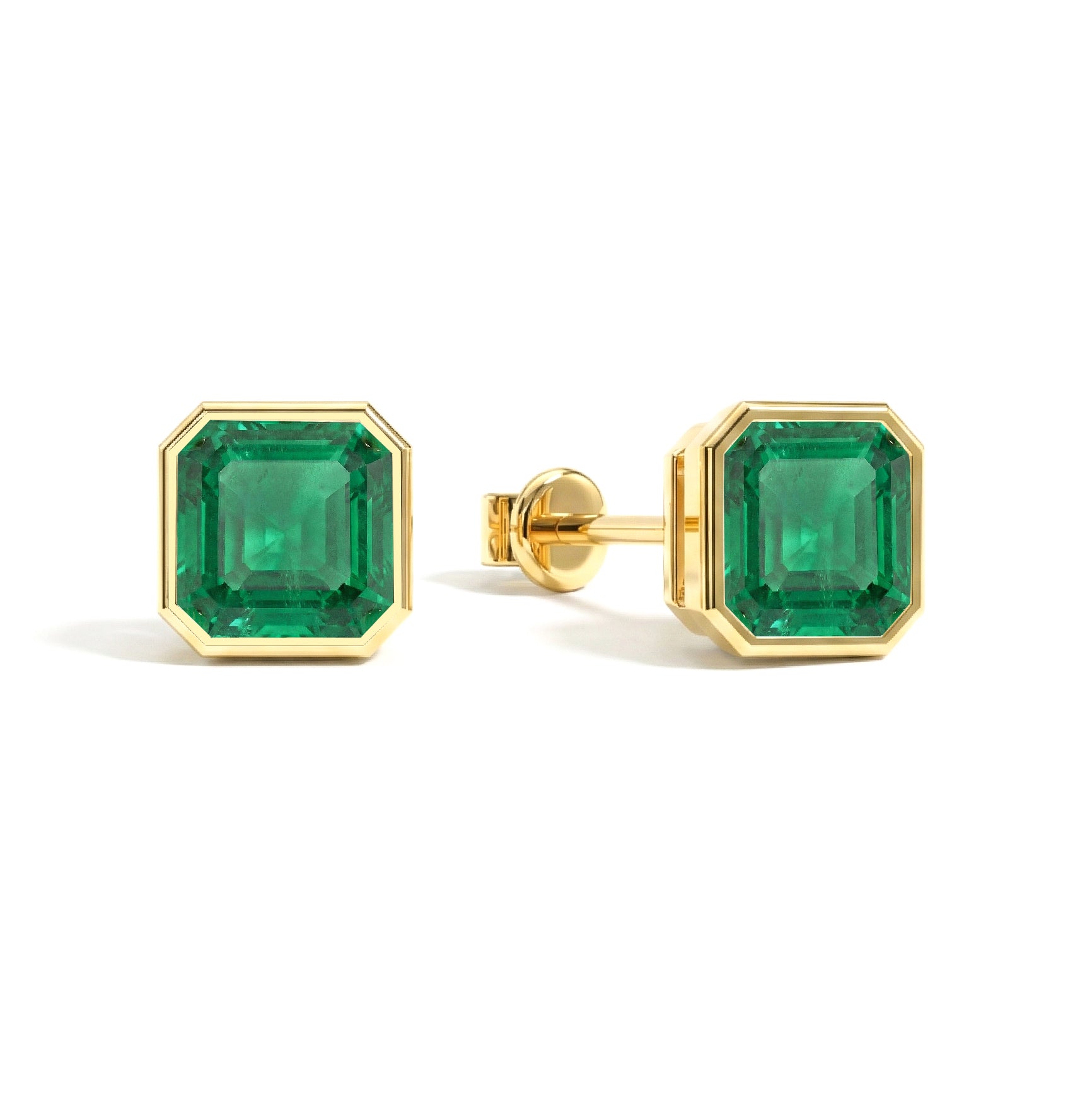 Emerald Octagon Stud Earring in 925 Sterling Silver 6MM 2ct.