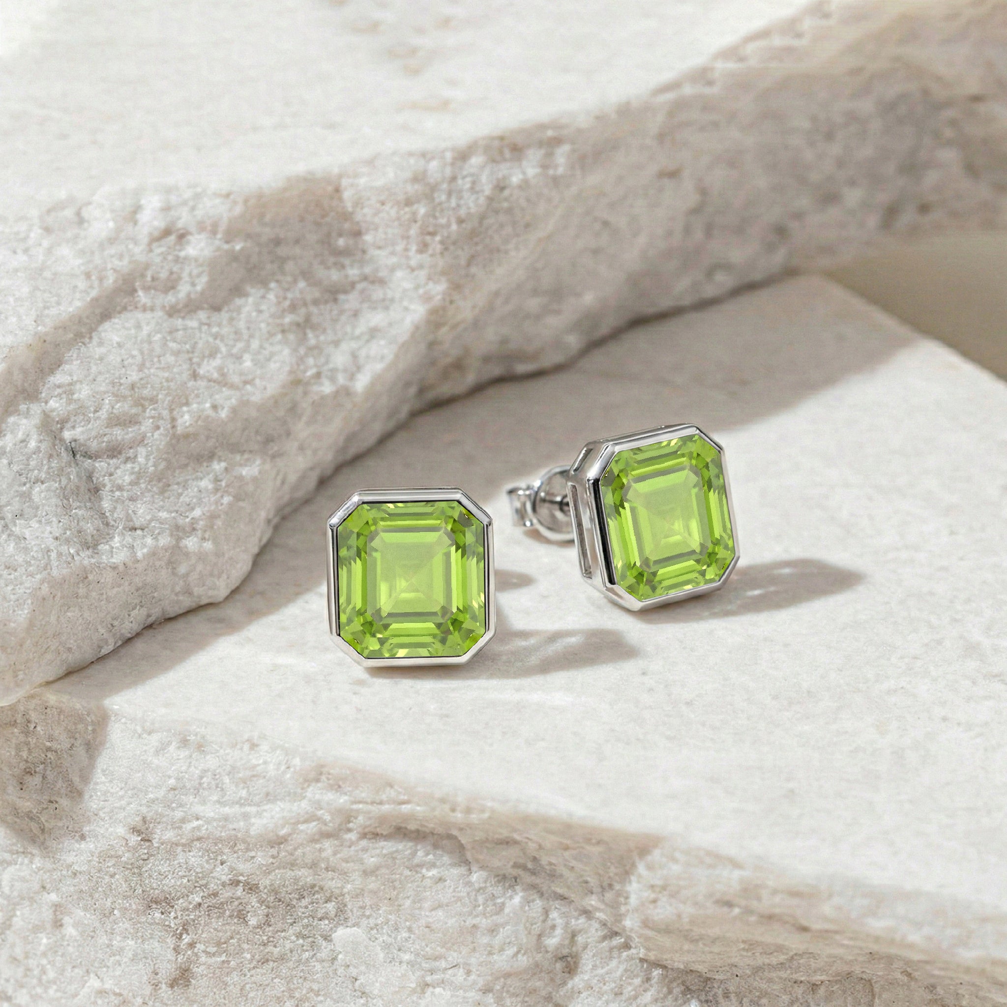 Peridot Octagon Stud Earring in 925 Sterling Silver 6MM 2ct.
