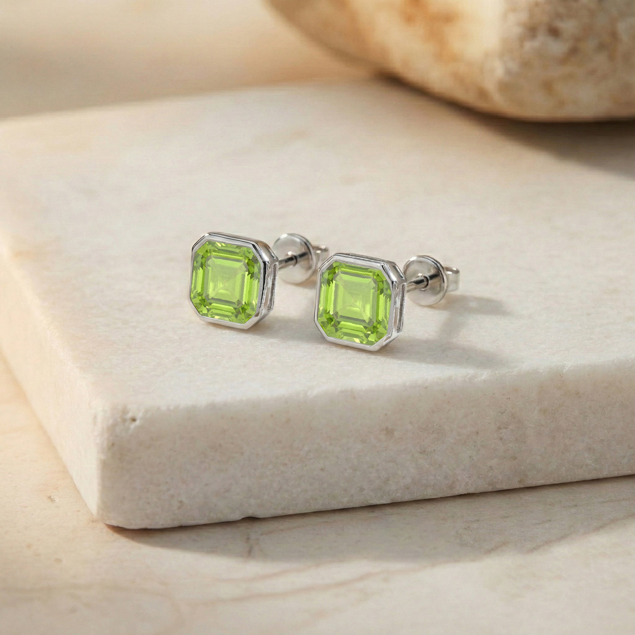 Peridot Octagon Stud Earring in 925 Sterling Silver 6MM 2ct.