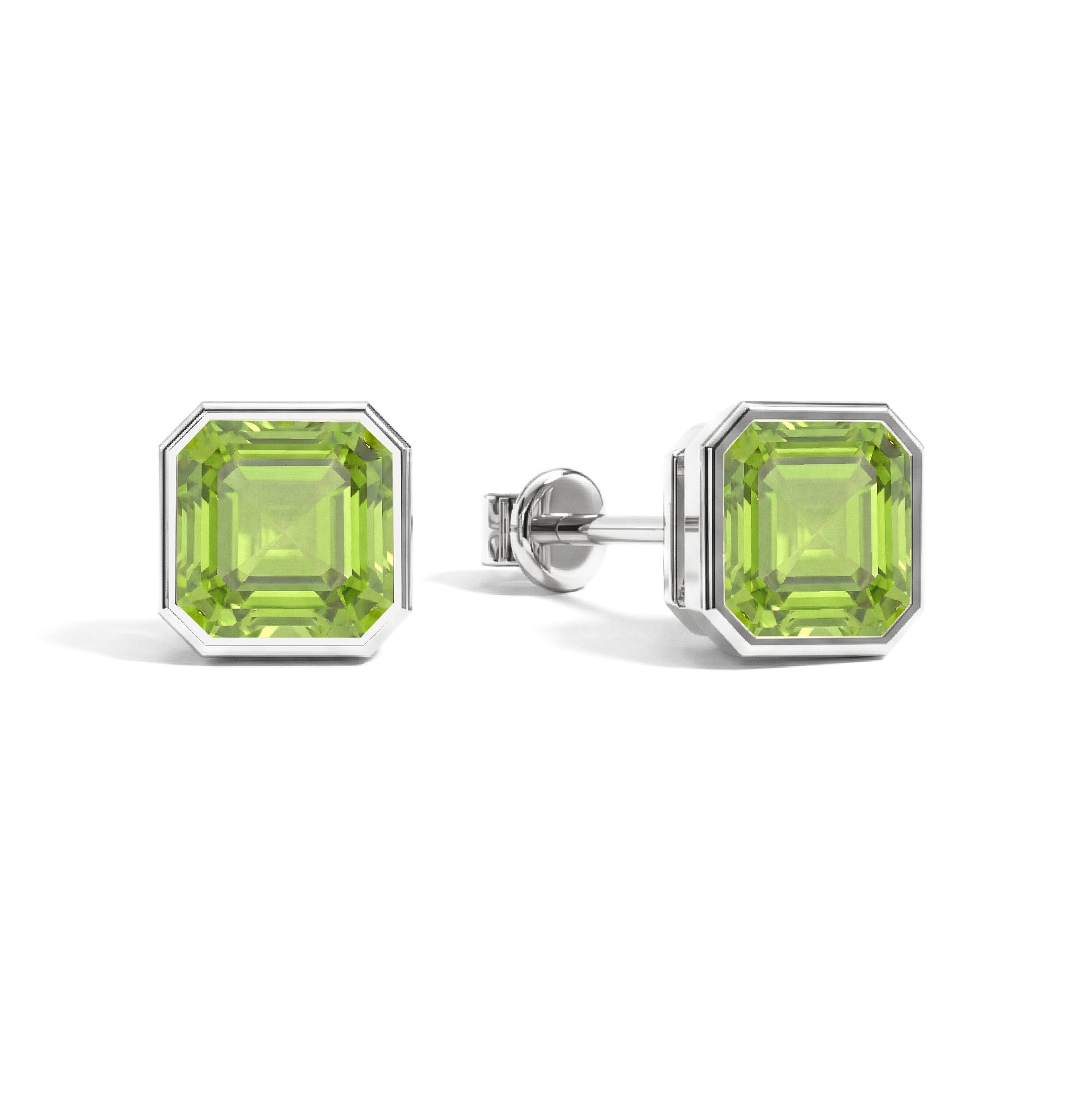 Peridot Octagon Stud Earring in 925 Sterling Silver 6MM 2ct.