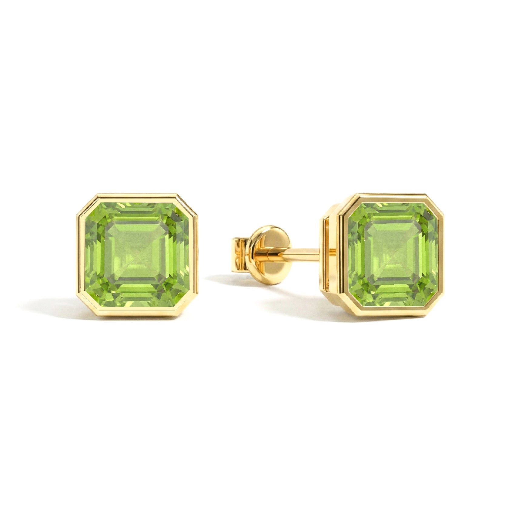 Peridot Octagon Stud Earring in 925 Sterling Silver 6MM 2ct.