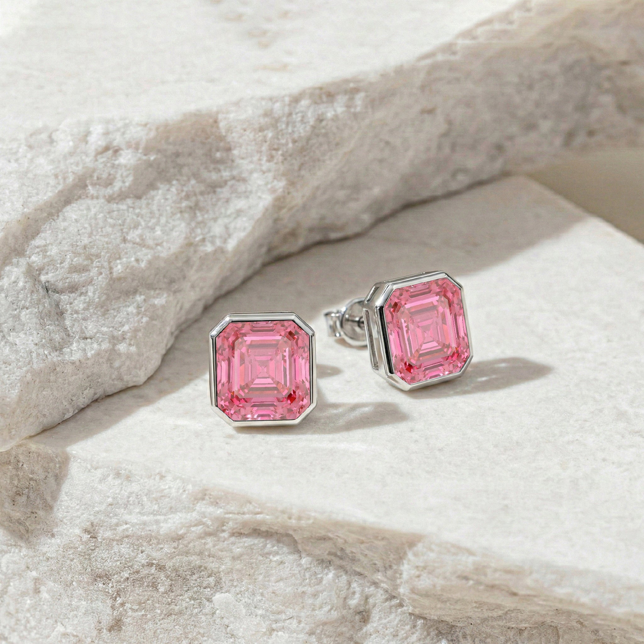 Pink Tourmaline Octagon Stud Earring in 925 Sterling Silver 6MM 2ct.