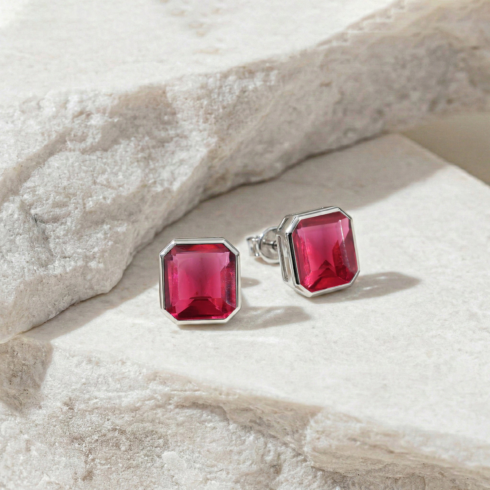 Pink Tourmaline Octagon Stud Earring in 925 Sterling Silver 6MM 2ct.