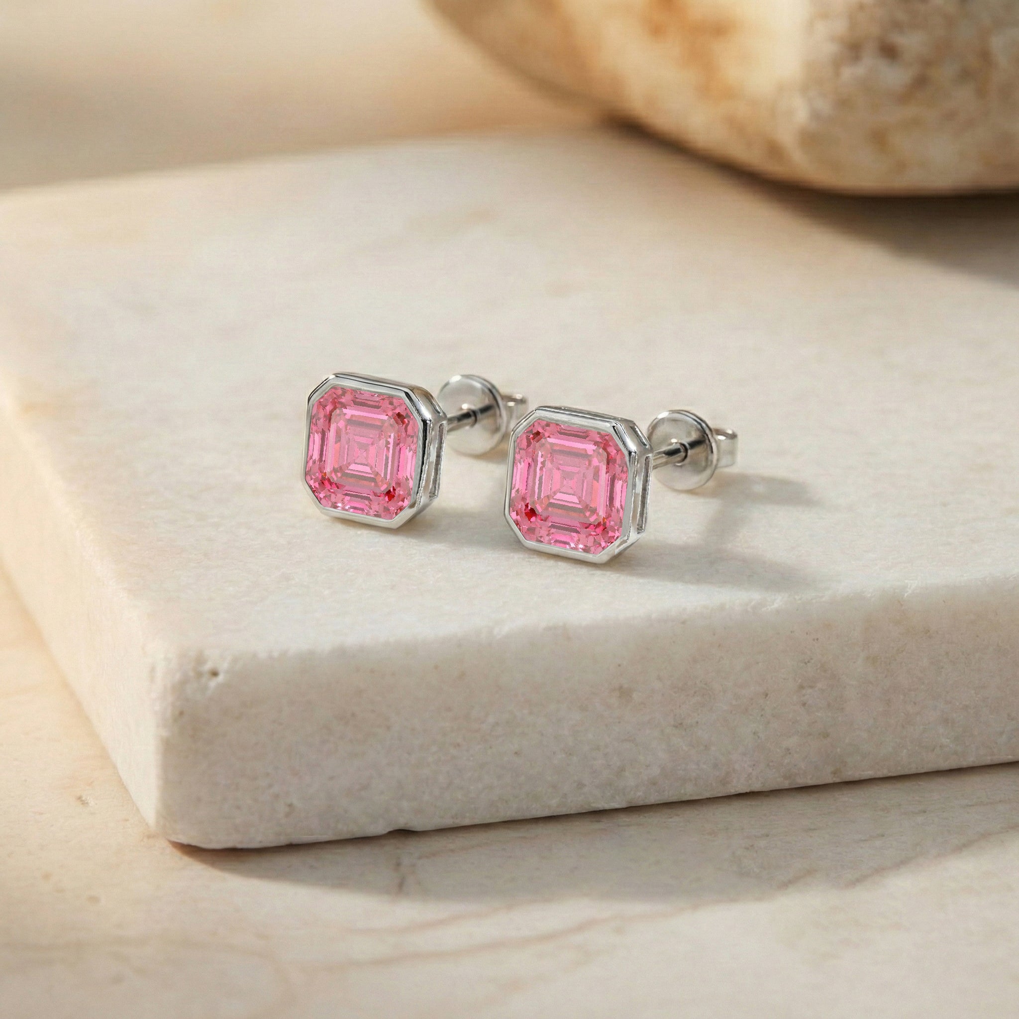 Pink Tourmaline Octagon Stud Earring in 925 Sterling Silver 6MM 2ct.
