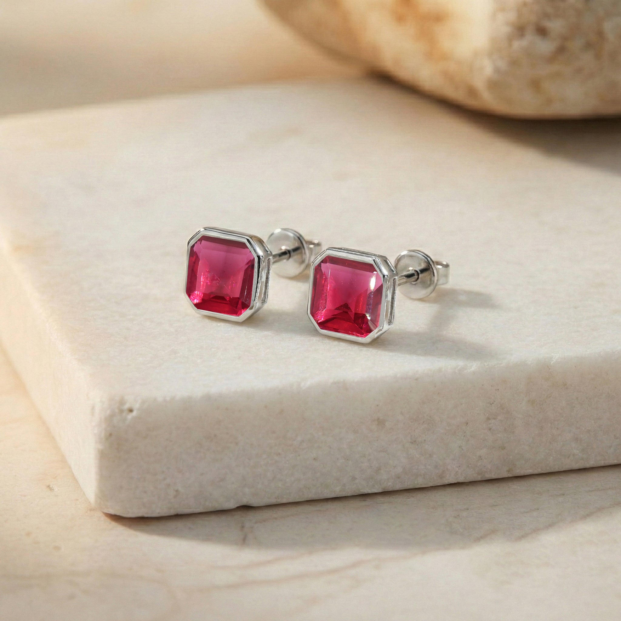 Pink Tourmaline Octagon Stud Earring in 925 Sterling Silver 6MM 2ct.
