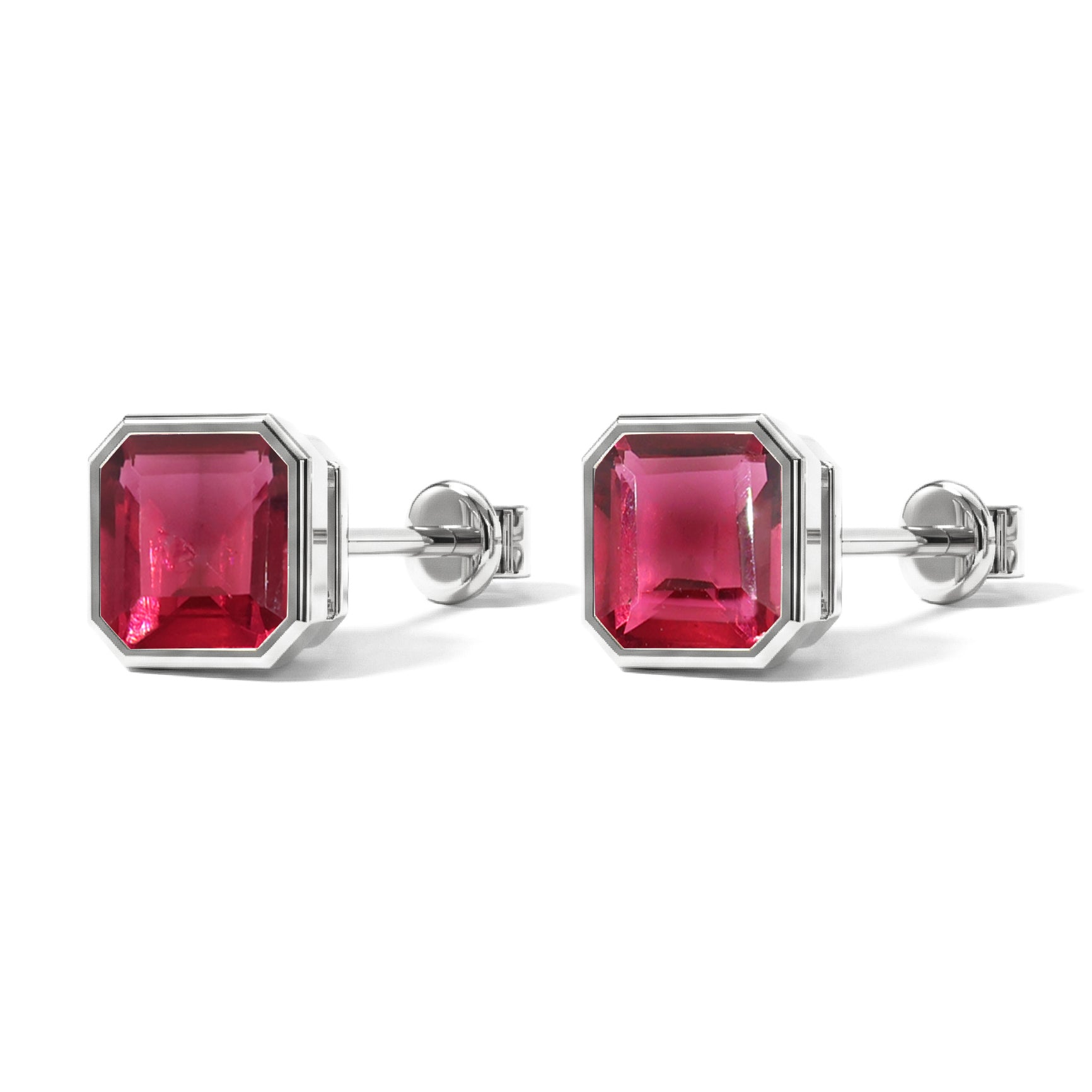 Pink Tourmaline Octagon Stud Earring in 925 Sterling Silver 6MM 2ct.