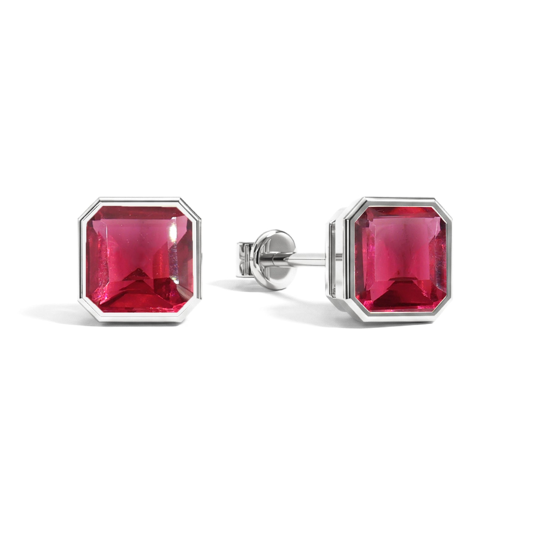 Pink Tourmaline Octagon Stud Earring in 925 Sterling Silver 6MM 2ct.