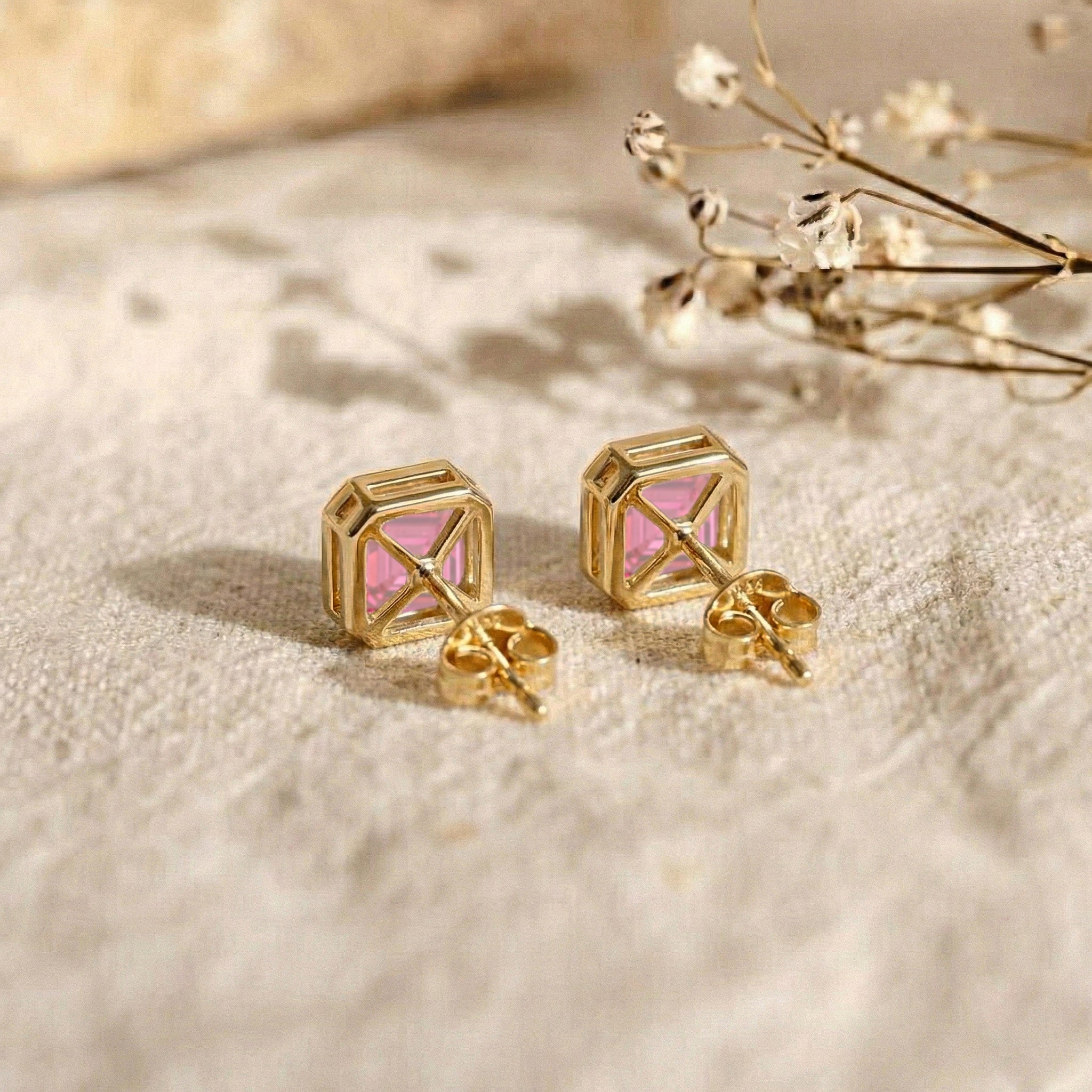 Pink Tourmaline Octagon Stud Earring in 925 Sterling Silver 6MM 2ct.