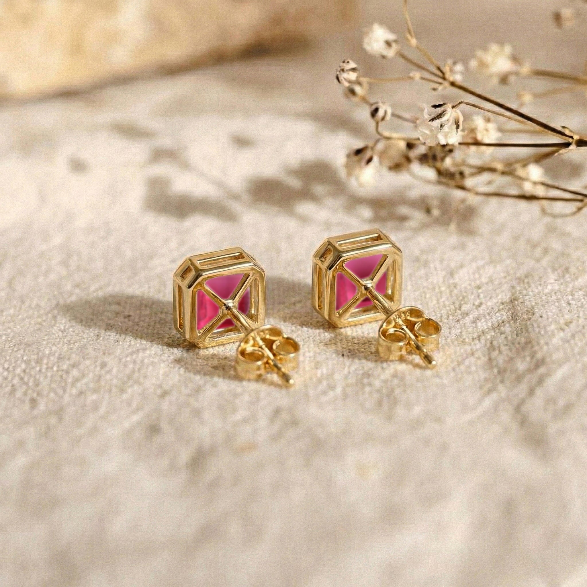 Pink Tourmaline Octagon Stud Earring in 925 Sterling Silver 6MM 2ct.