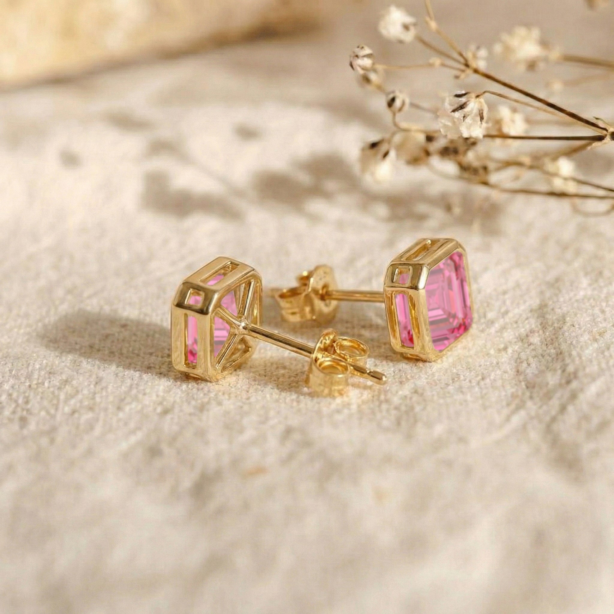 Pink Tourmaline Octagon Stud Earring in 925 Sterling Silver 6MM 2ct.
