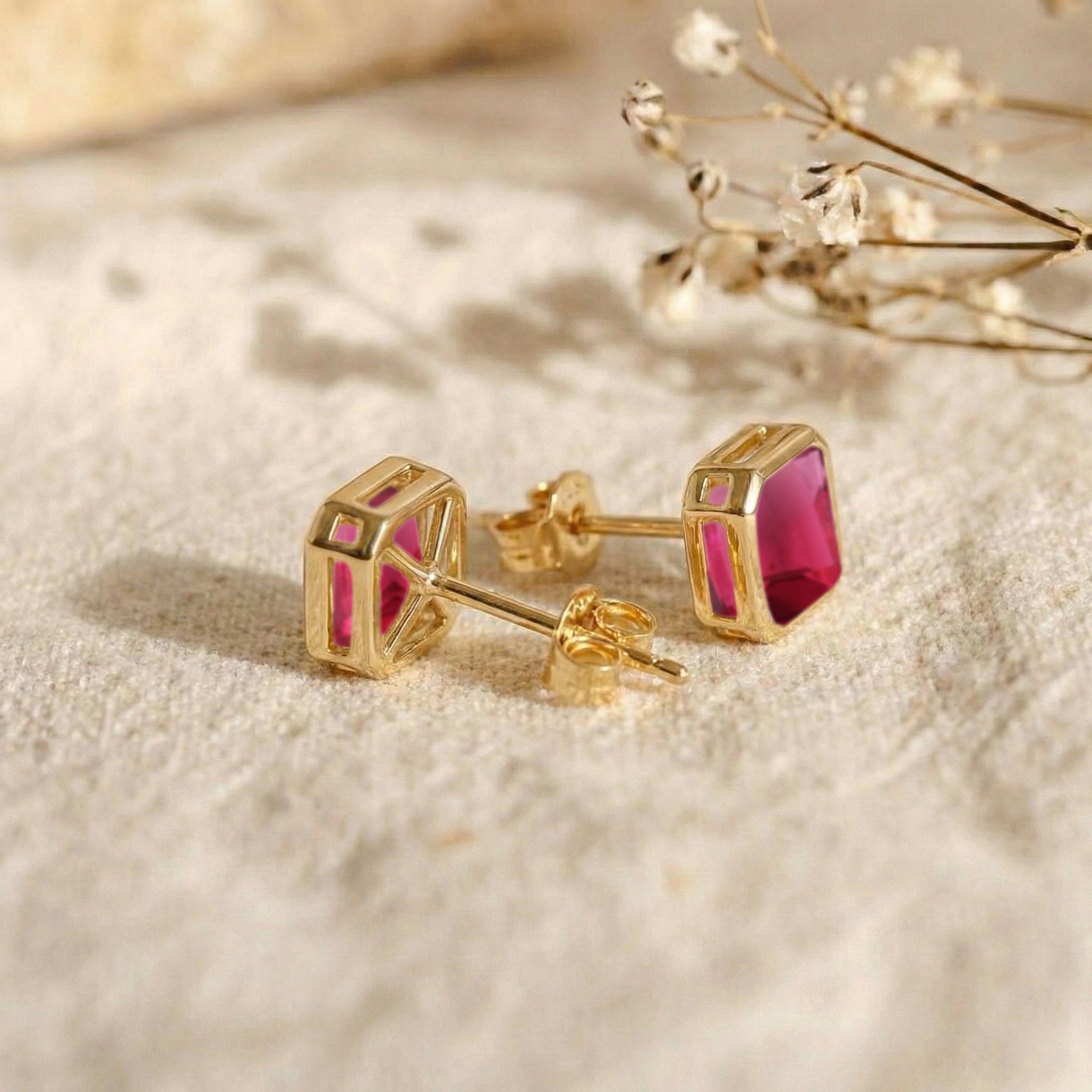 Pink Tourmaline Octagon Stud Earring in 925 Sterling Silver 6MM 2ct.