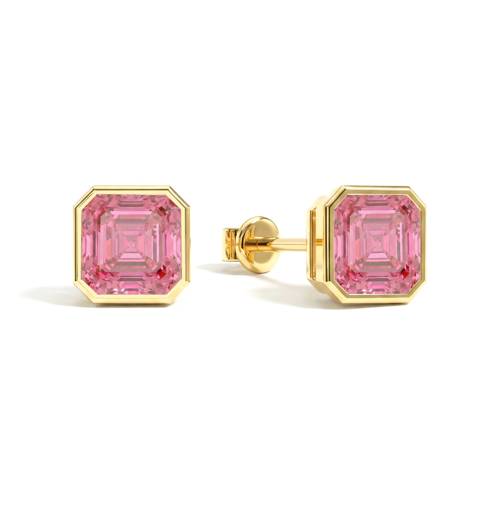 Pink Tourmaline Octagon Stud Earring in 925 Sterling Silver 6MM 2ct.