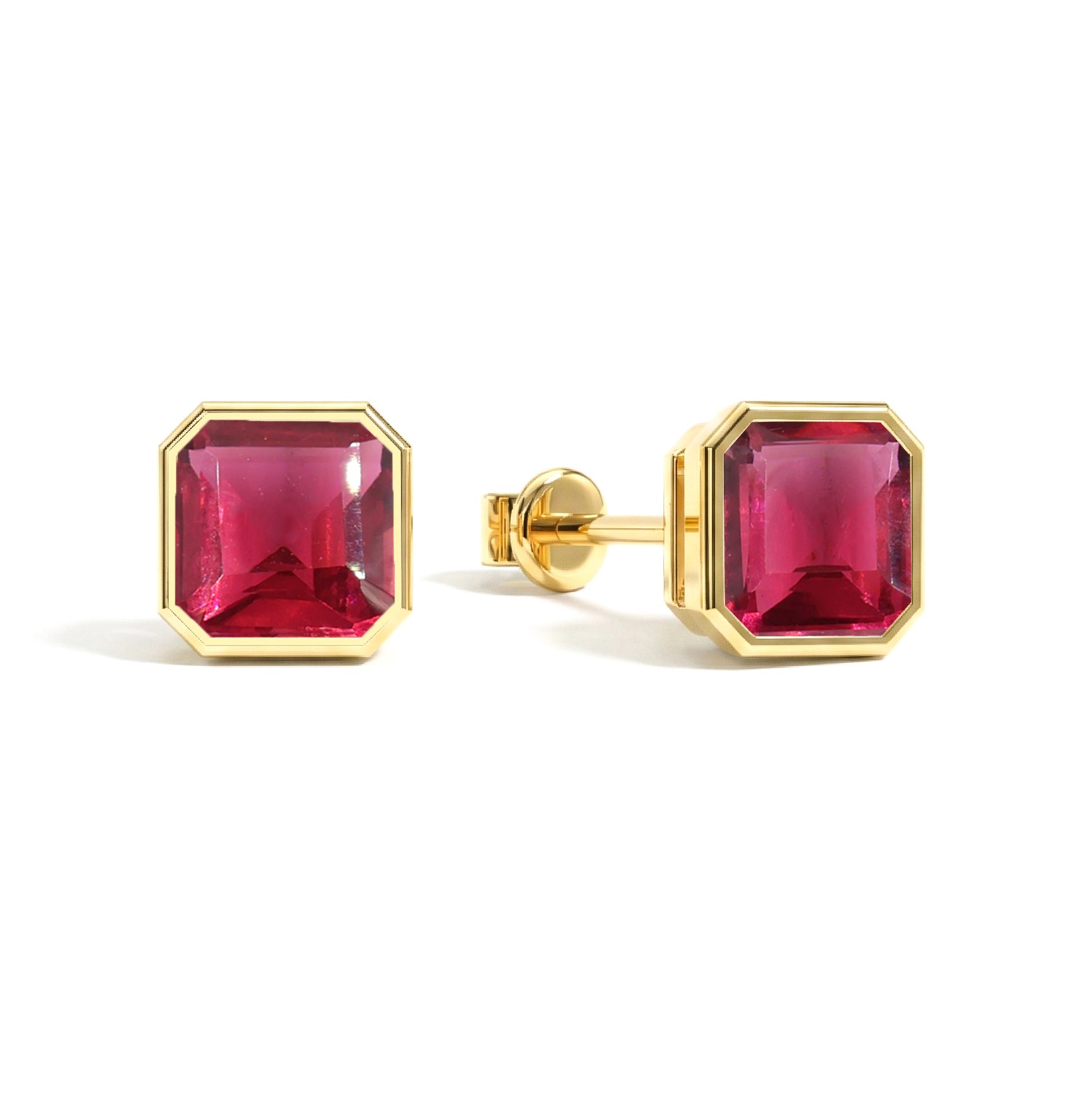 Pink Tourmaline Octagon Stud Earring in 925 Sterling Silver 6MM 2ct.