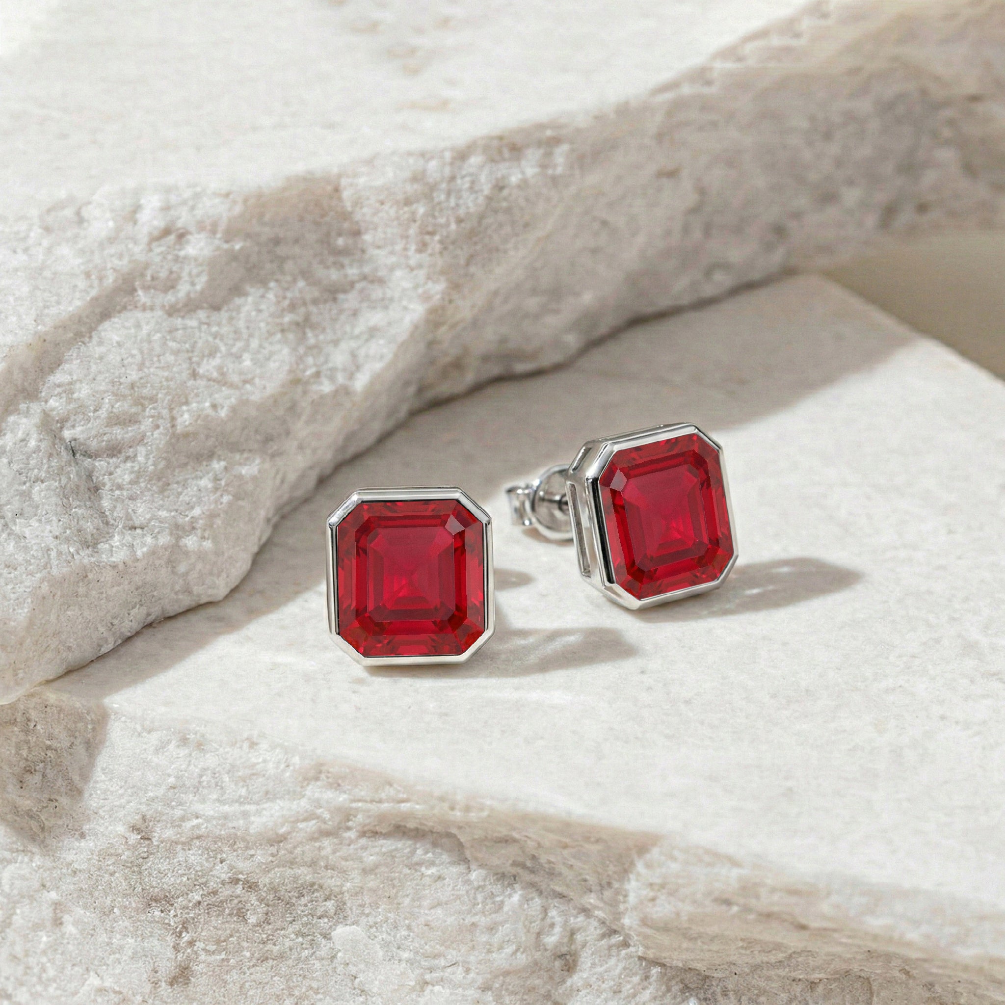 Ruby Octagon Stud Earring in 925 Sterling Silver 6MM 2ct.