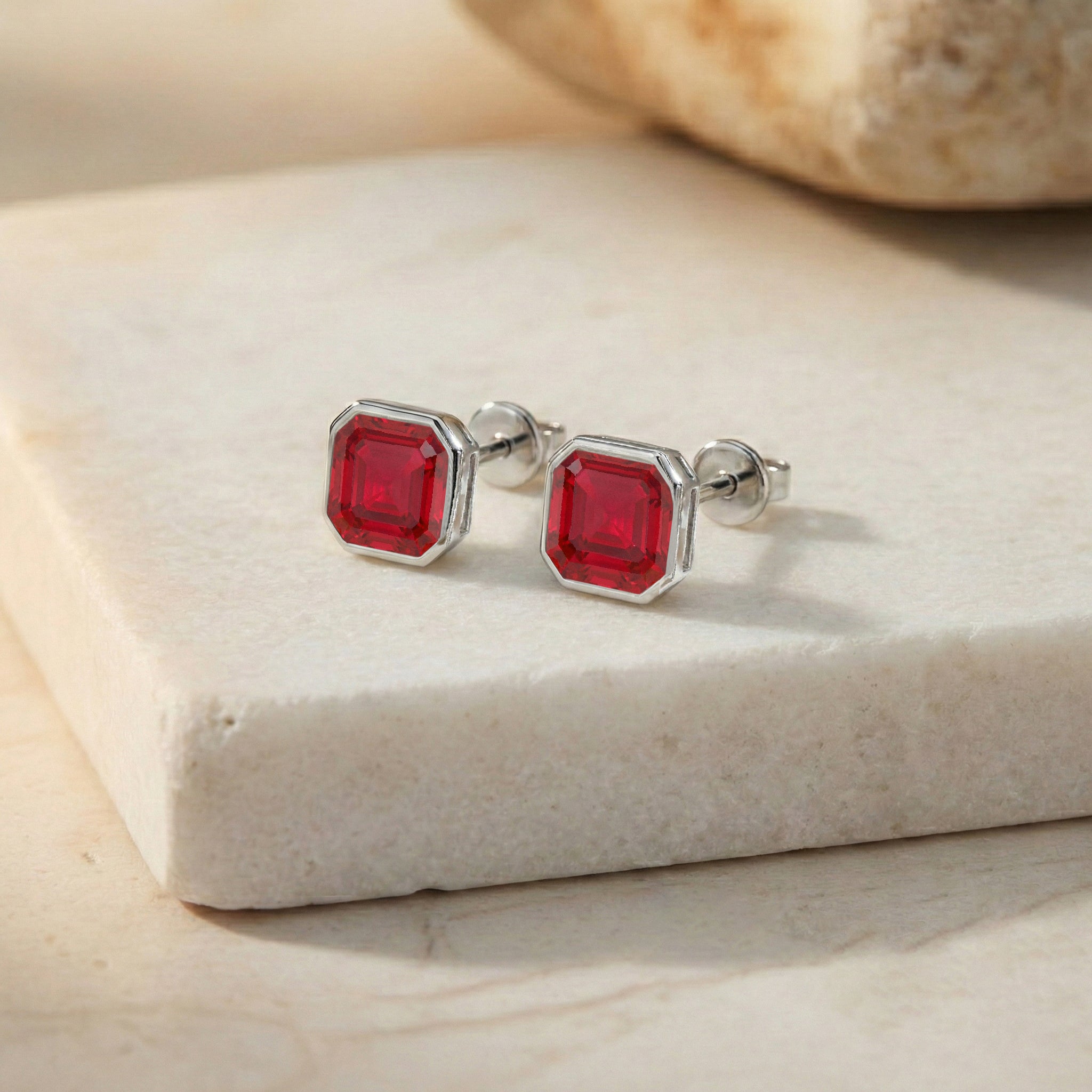 Ruby Octagon Stud Earring in 925 Sterling Silver 6MM 2ct.