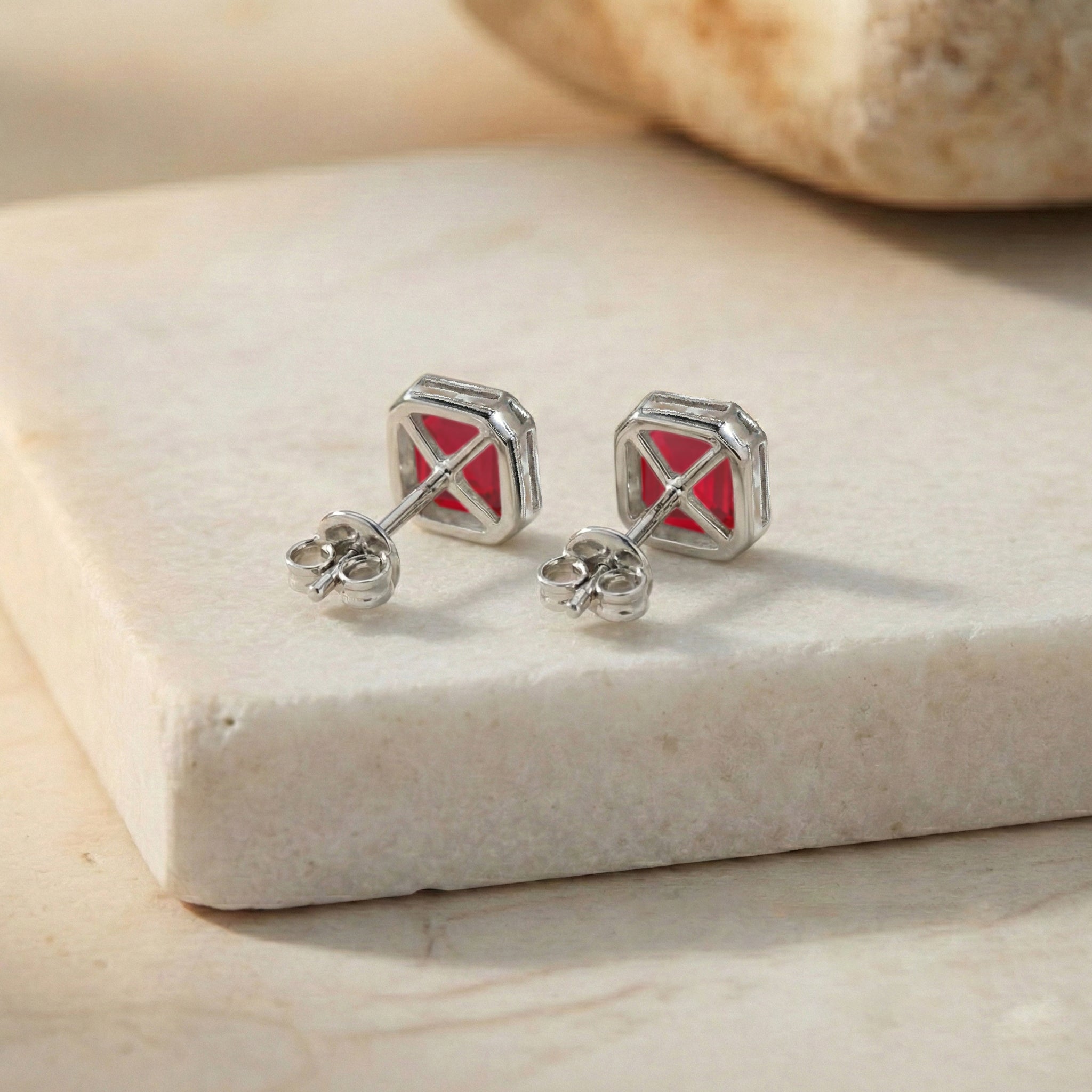Ruby Octagon Stud Earring in 925 Sterling Silver 6MM 2ct.