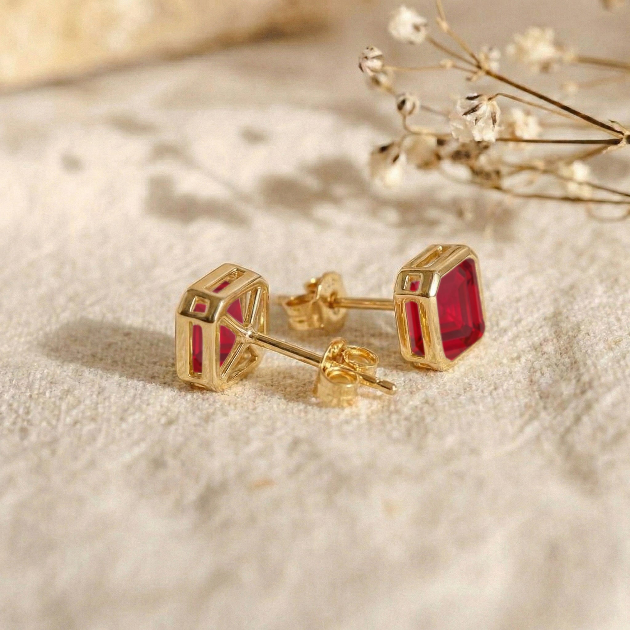 Ruby Octagon Stud Earring in 925 Sterling Silver 6MM 2ct.