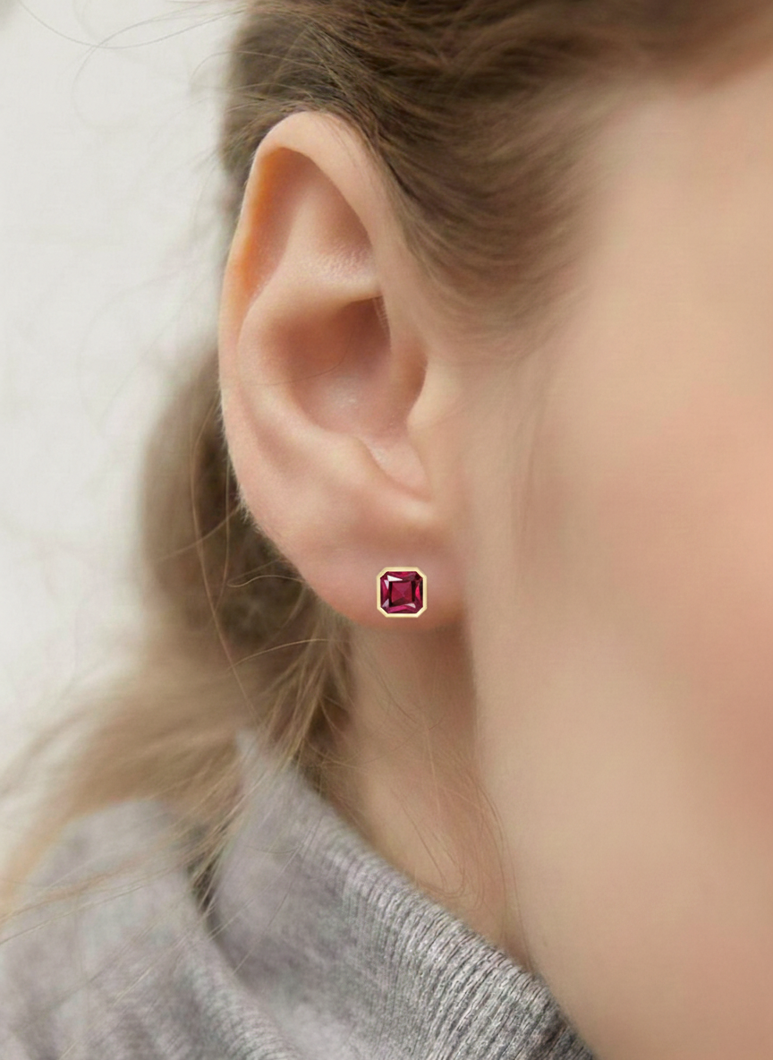 Ruby Octagon Stud Earring in 925 Sterling Silver 6MM 2ct.