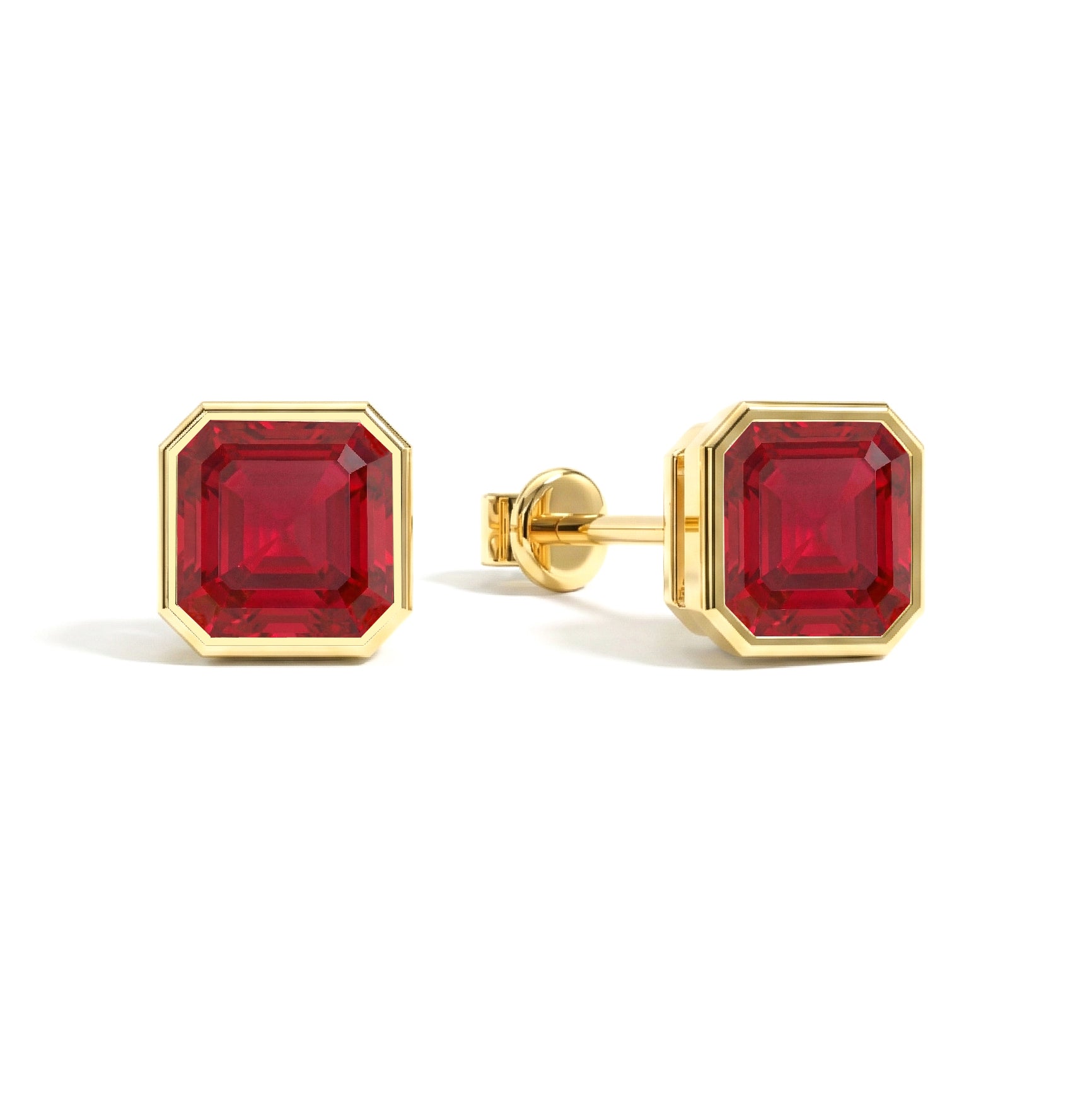 Ruby Octagon Stud Earring in 925 Sterling Silver 6MM 2ct.