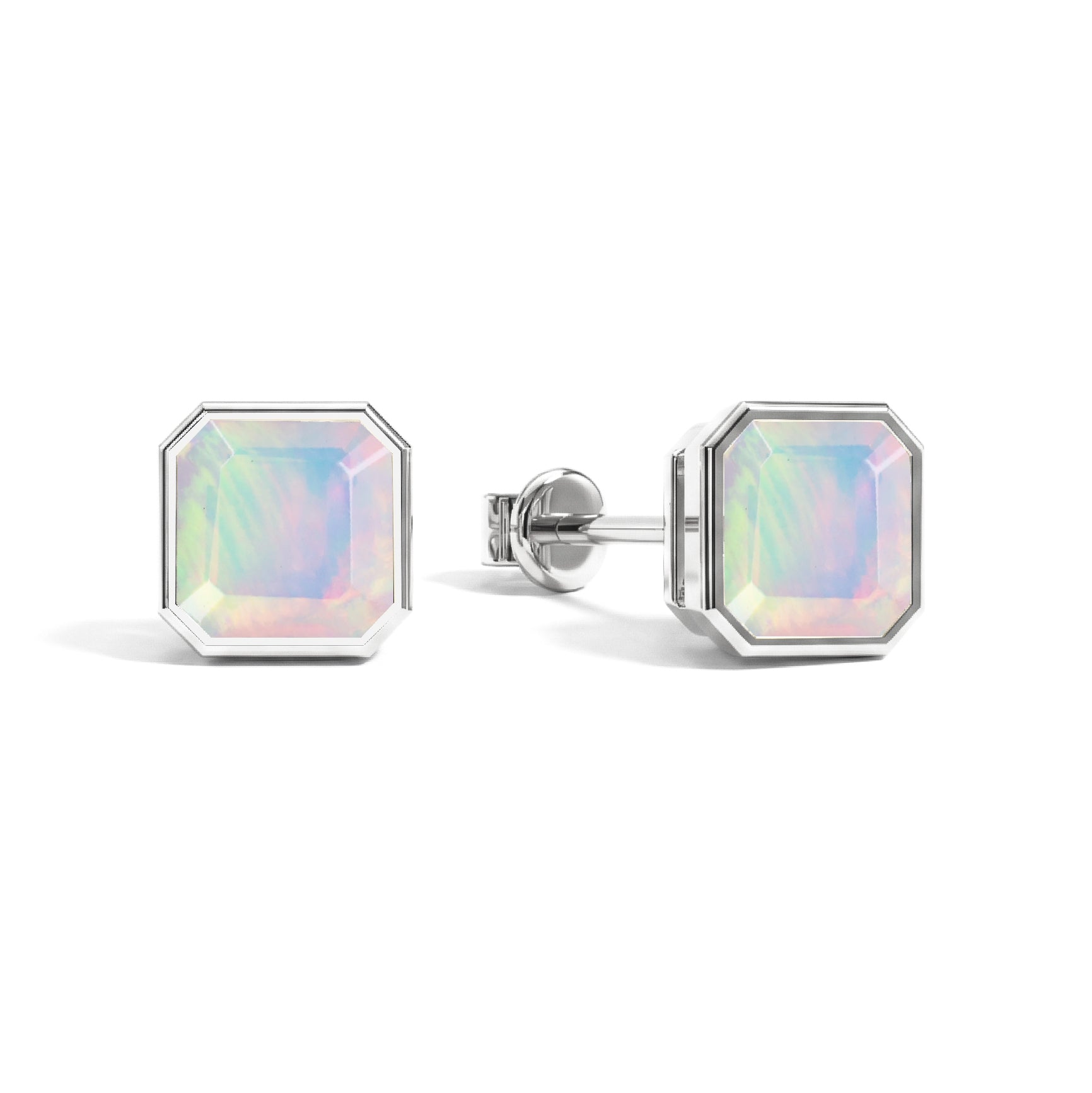 White Opal Octagon Stud Earring in 925 Sterling Silver 6MM 2ct.