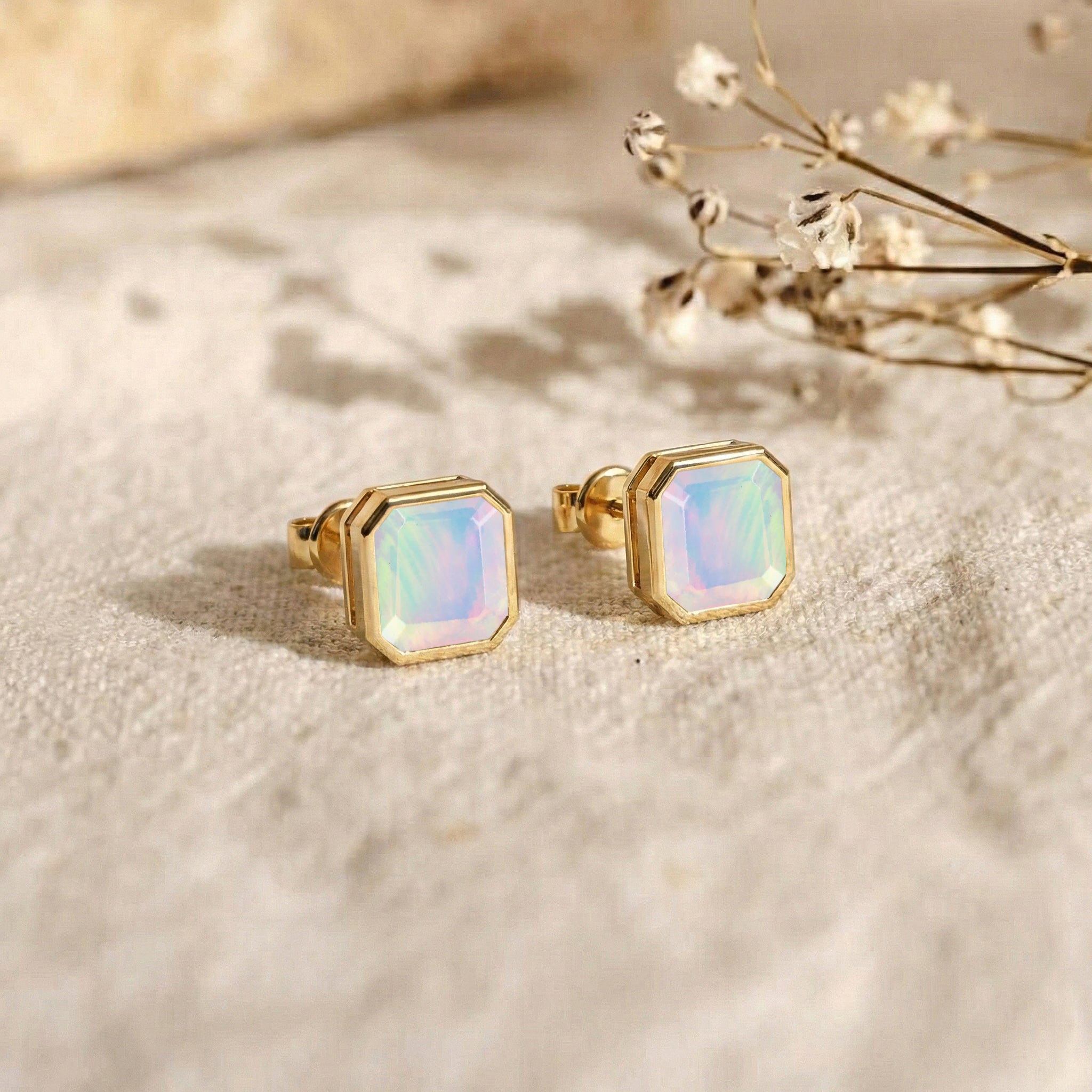 White Opal Octagon Stud Earring in 925 Sterling Silver 6MM 2ct.