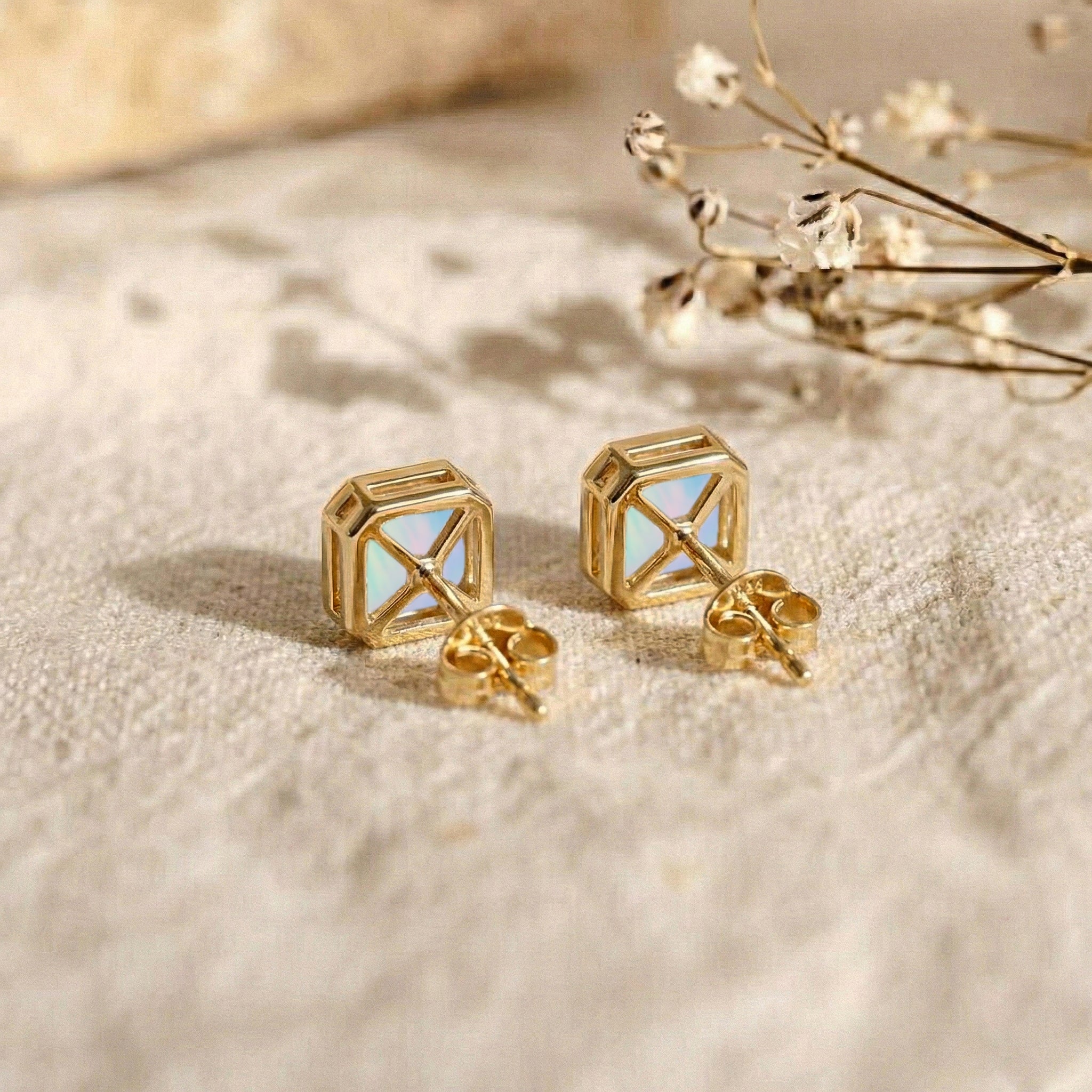 White Opal Octagon Stud Earring in 925 Sterling Silver 6MM 2ct.