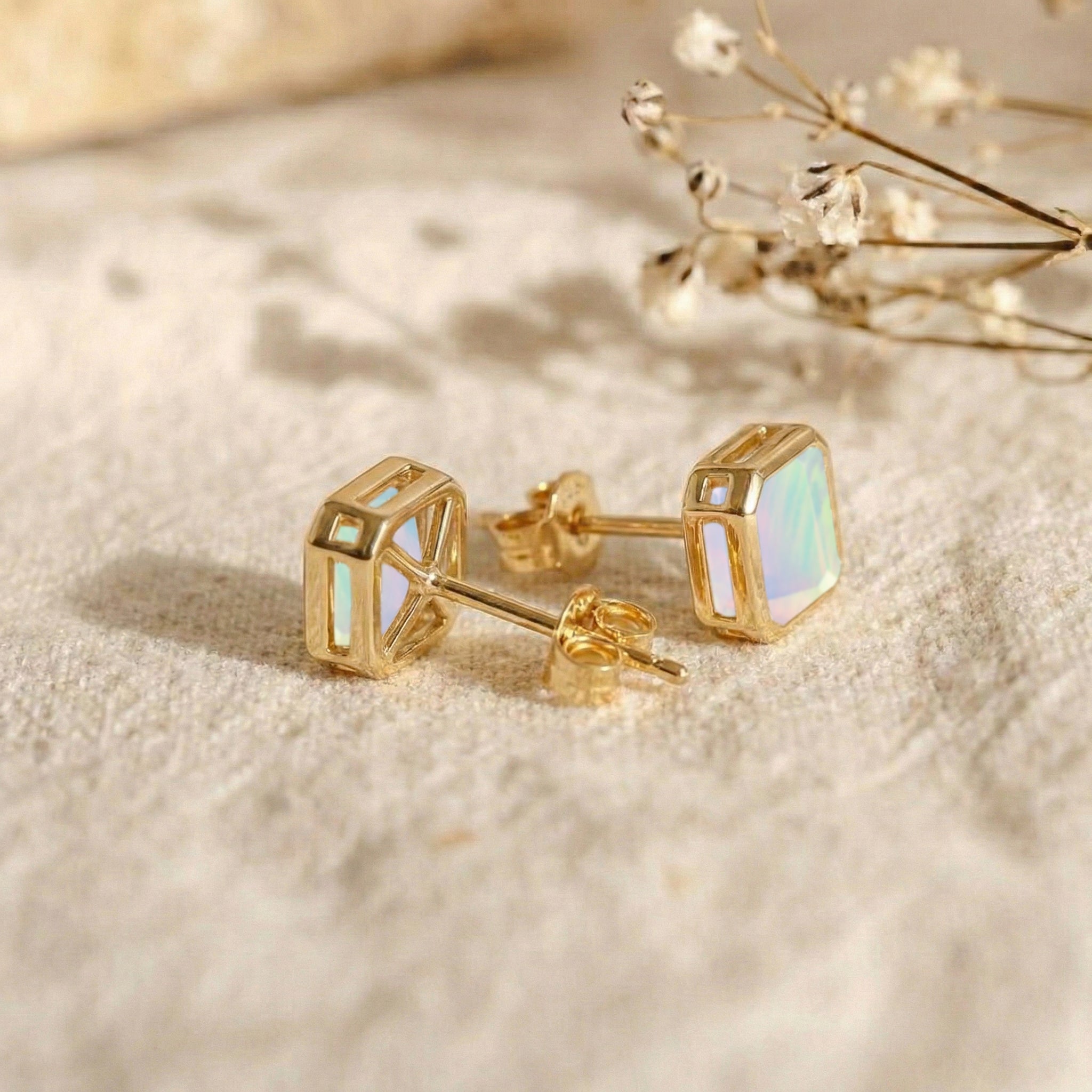 White Opal Octagon Stud Earring in 925 Sterling Silver 6MM 2ct.