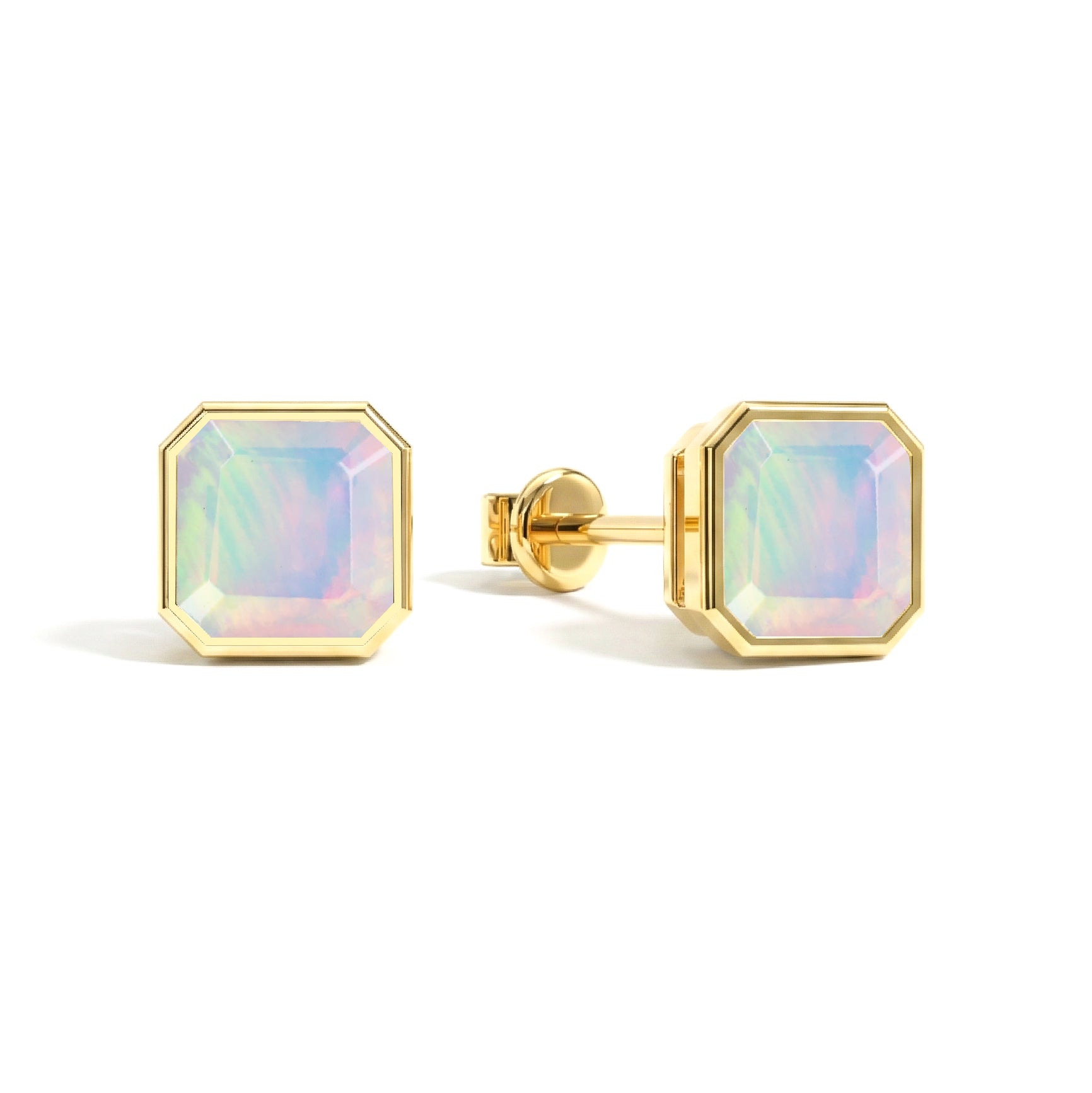 White Opal Octagon Stud Earring in 925 Sterling Silver 6MM 2ct.