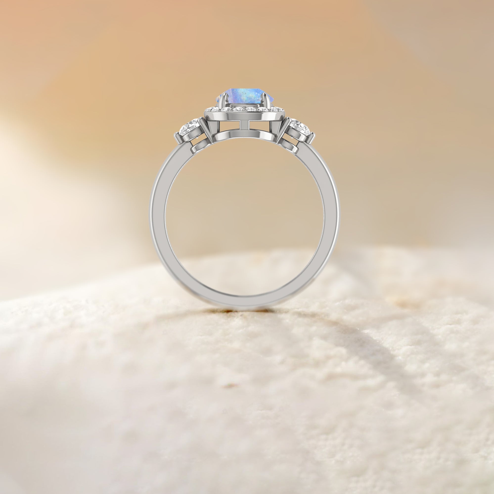 Pear Shape Faceted Natural Moonstone Halo Ring