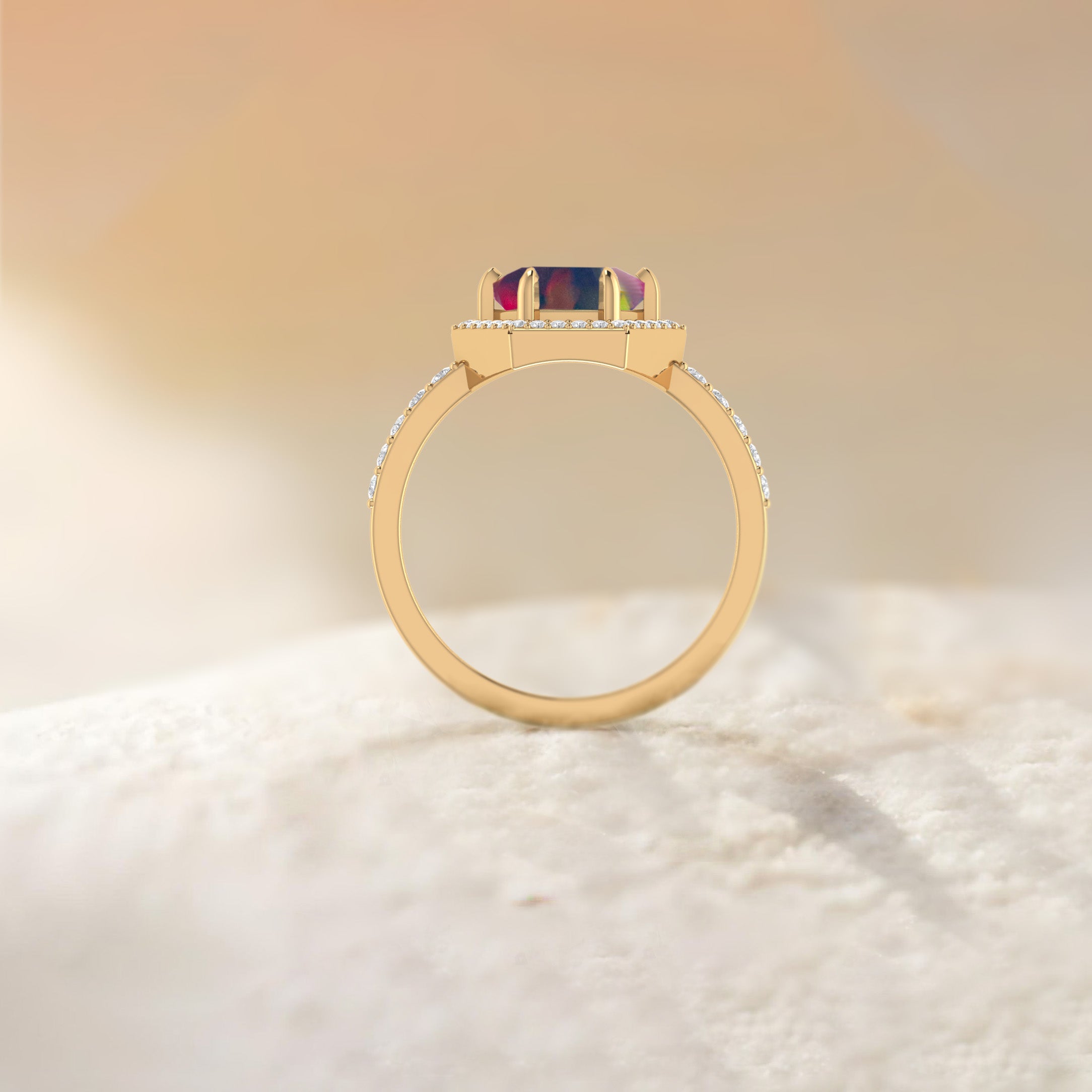 Hexagon Style Natural Black Opal Halo Ring