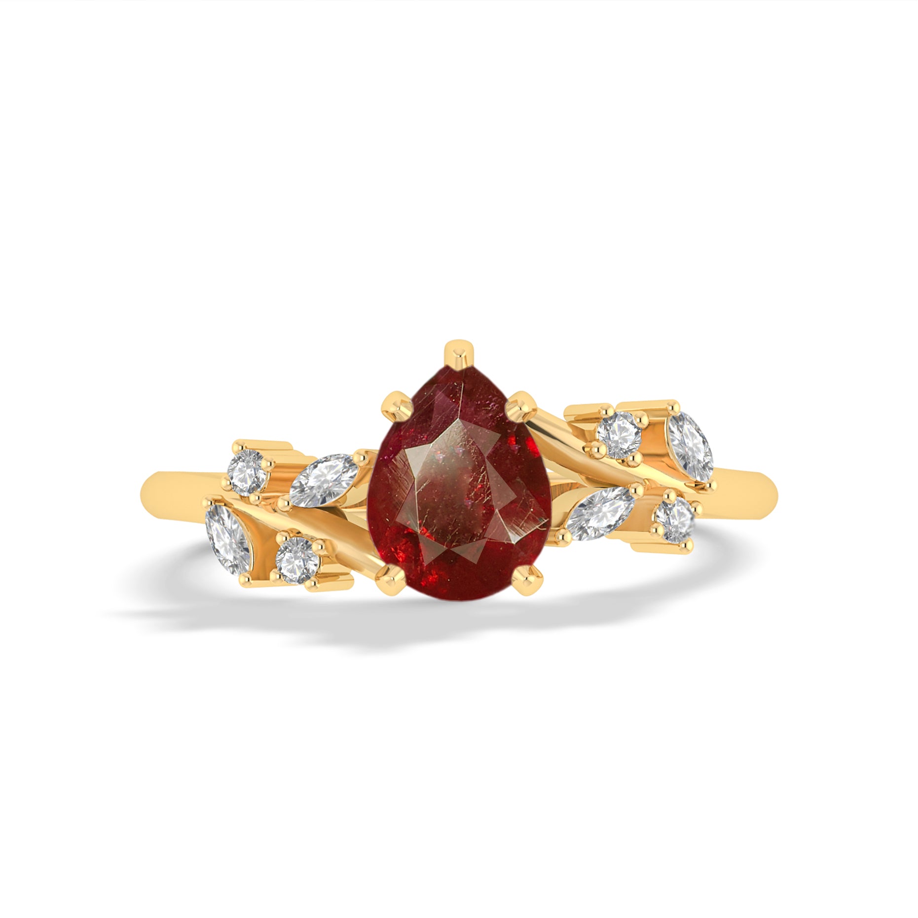 Natural Ruby Leaf Style Statement Ring For Her
