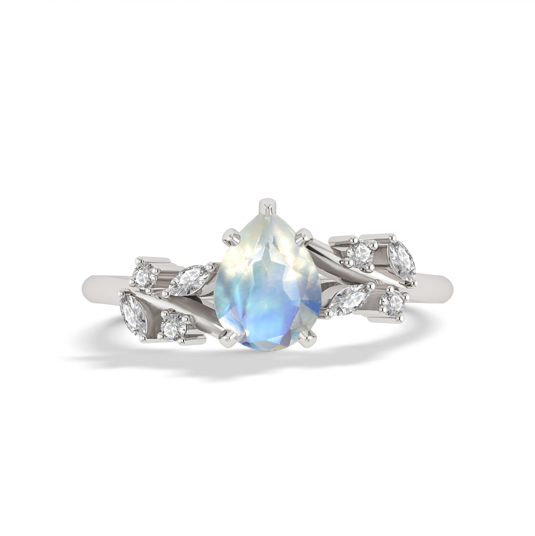 Natural Moonstone Leaf Style Statement Ring For Her