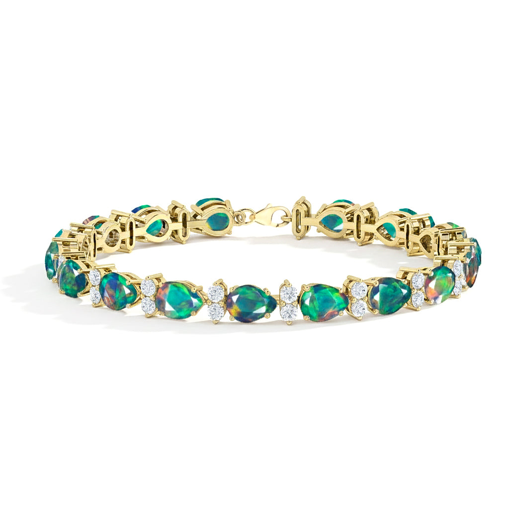 Black Opal Pear & Round Bracelet 7x5 MM & 2.5 MM 18.9 Ct Bold Luxury