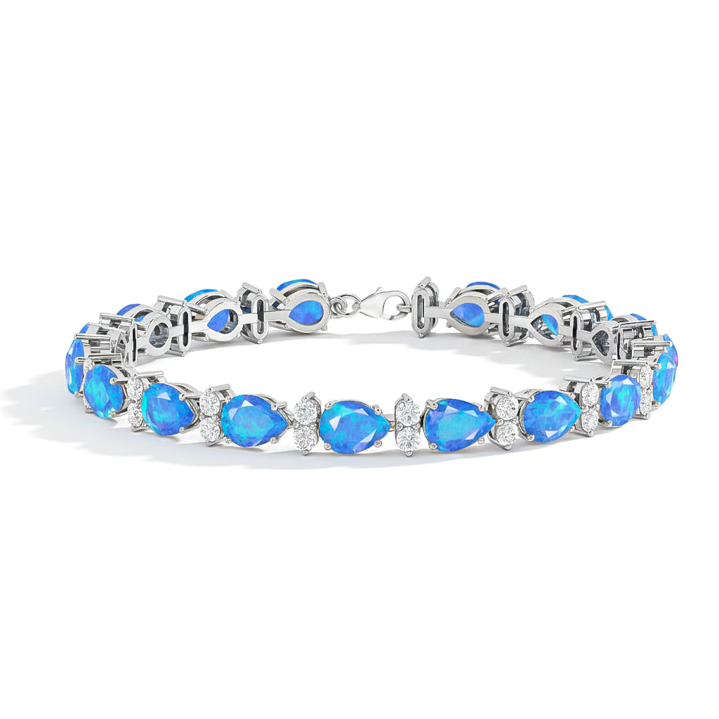 Blue Opal Pear & Round Bracelet 7x5 MM & 2.5 MM 18.9 Ct Ocean Charm