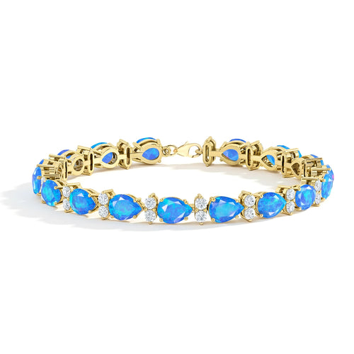 Blue Opal Pear & Round Bracelet 7x5 MM & 2.5 MM 18.9 Ct Ocean Charm