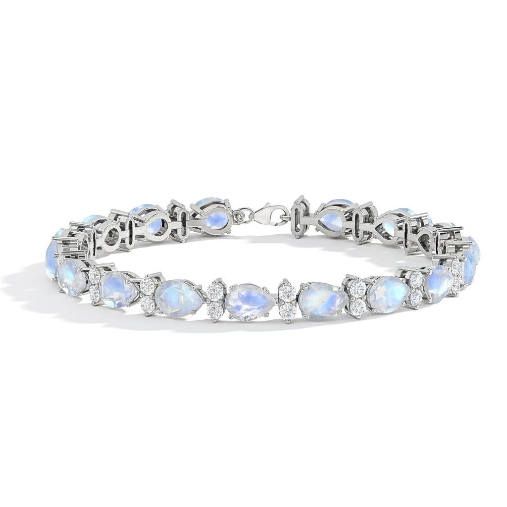 Moonstone Pear & Round Bracelet 7x5 MM & 2.5 MM 18.9 Ct Mystical Glow