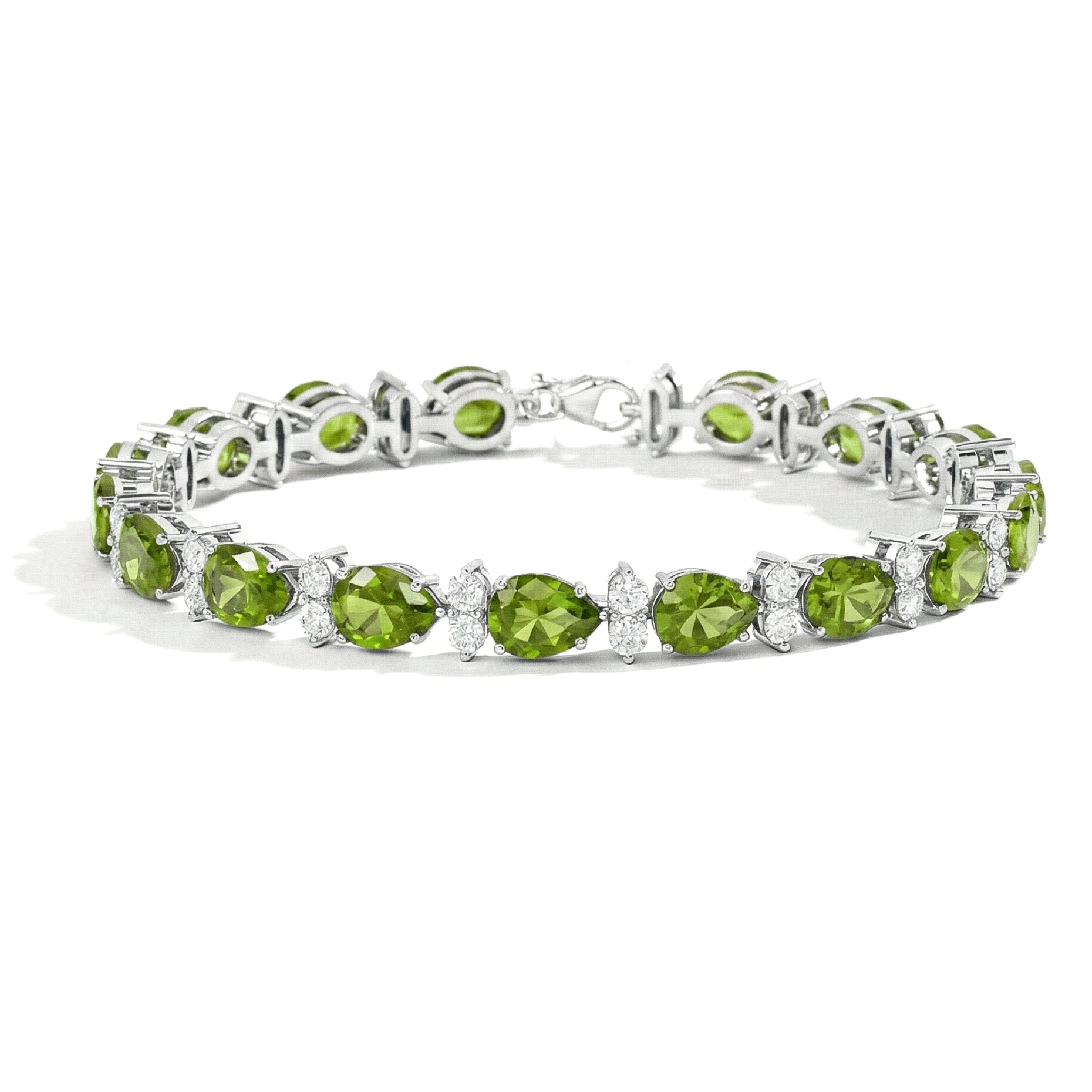 Peridot Pear & Round Bracelet 7x5 MM & 2.5 MM 18.9 Ct Fresh Green Style