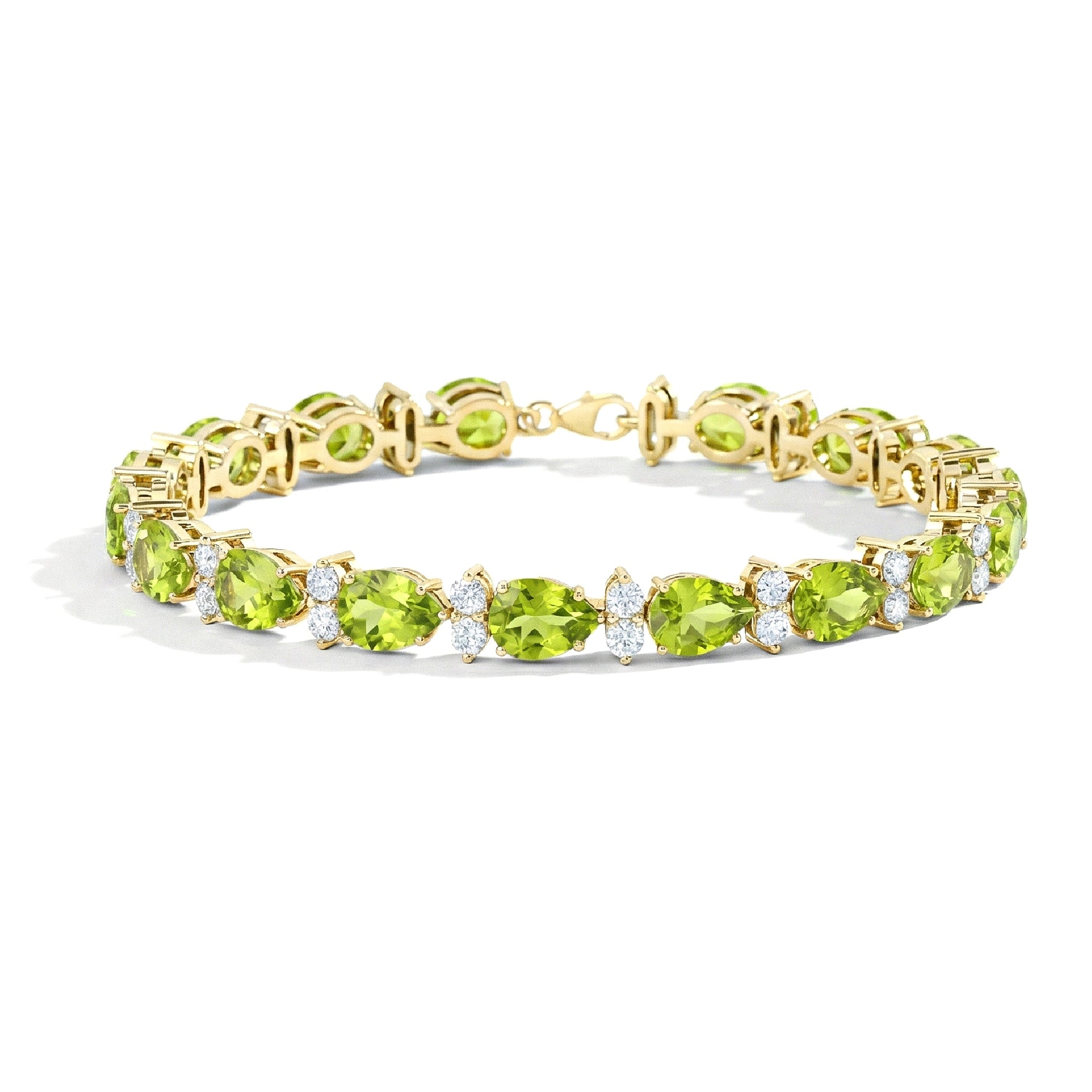 Peridot Pear & Round Bracelet 7x5 MM & 2.5 MM 18.9 Ct Fresh Green Style