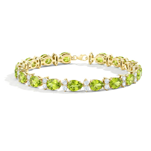 Peridot Pear & Round Bracelet 7x5 MM & 2.5 MM 18.9 Ct Fresh Green Style