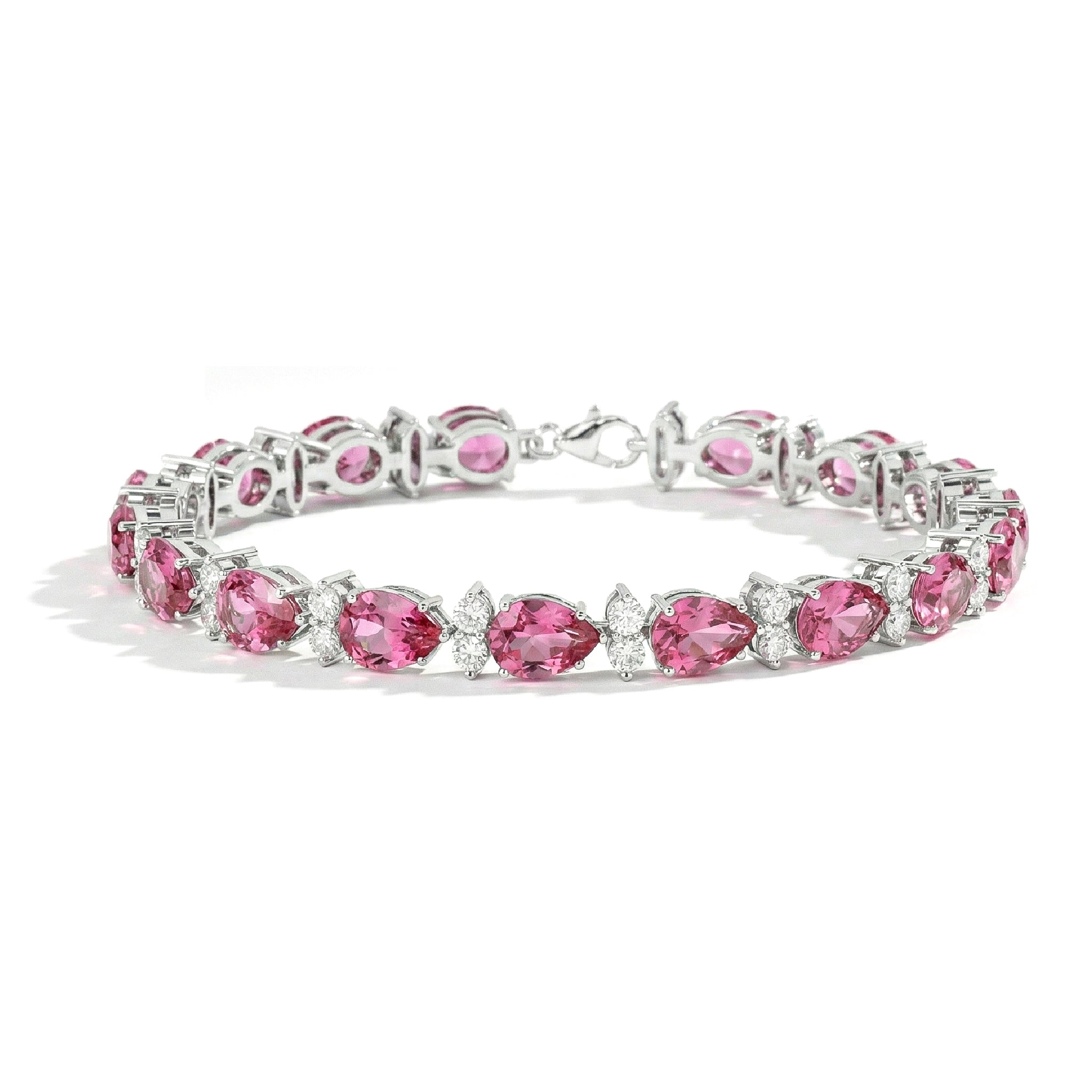 Pink Tourmaline Pear & Round Bracelet 7x5 MM & 2.5 MM 18.9 Ct Feminine Charm