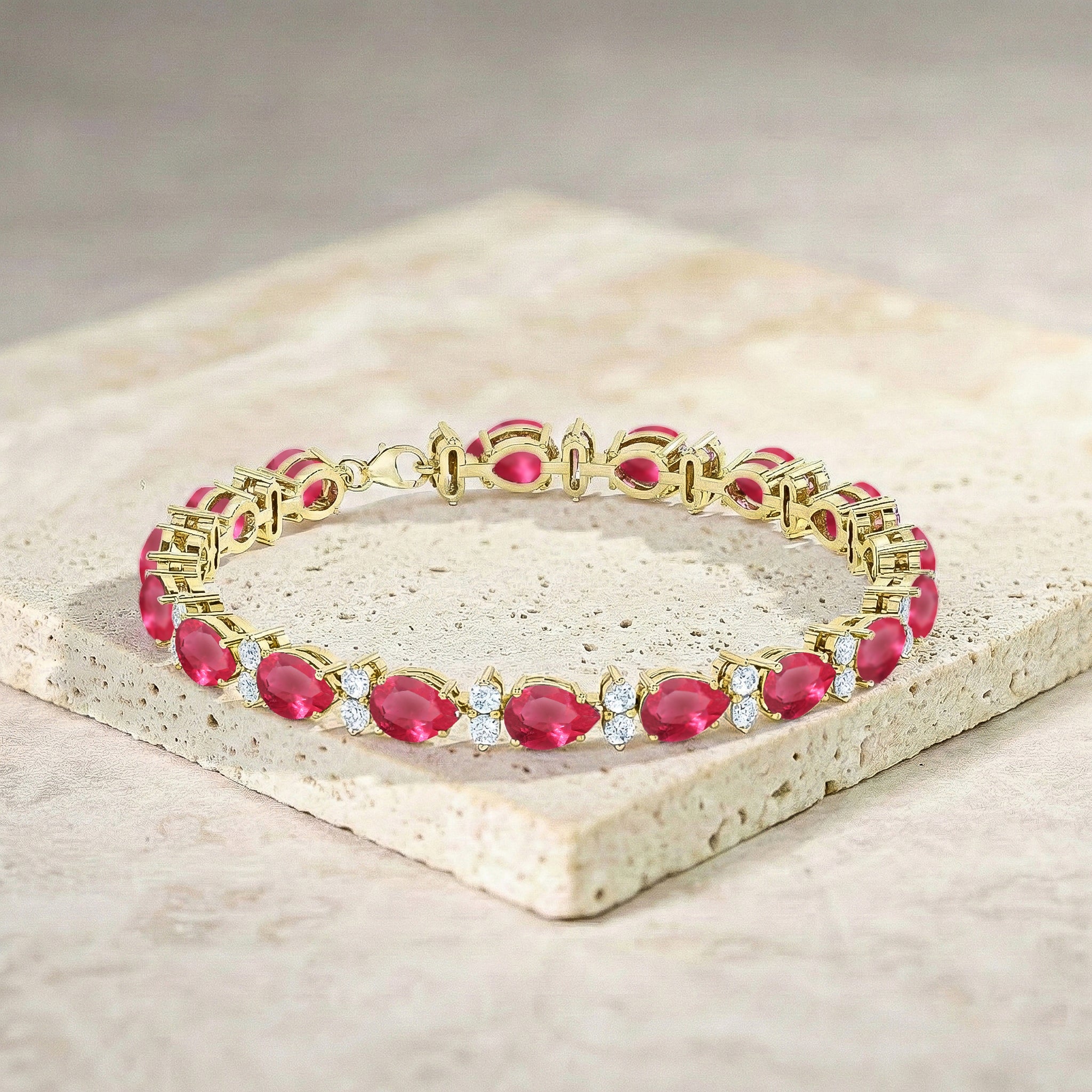 Pink Tourmaline Pear & Round Bracelet 7x5 MM & 2.5 MM 18.9 Ct Feminine Charm